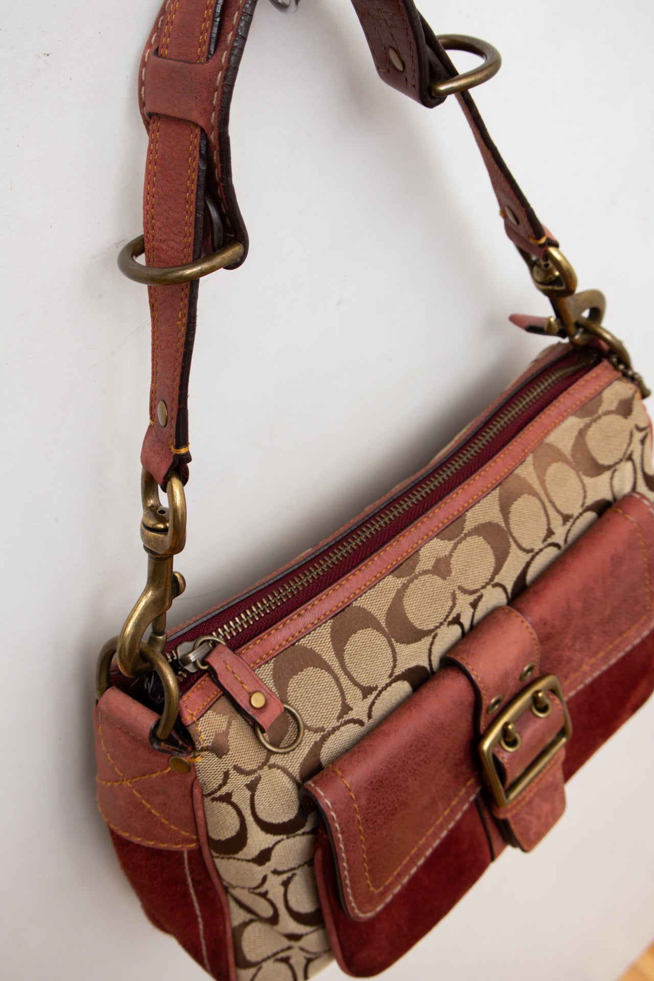#192 Coach burgundy suede buckle bag | c. 164