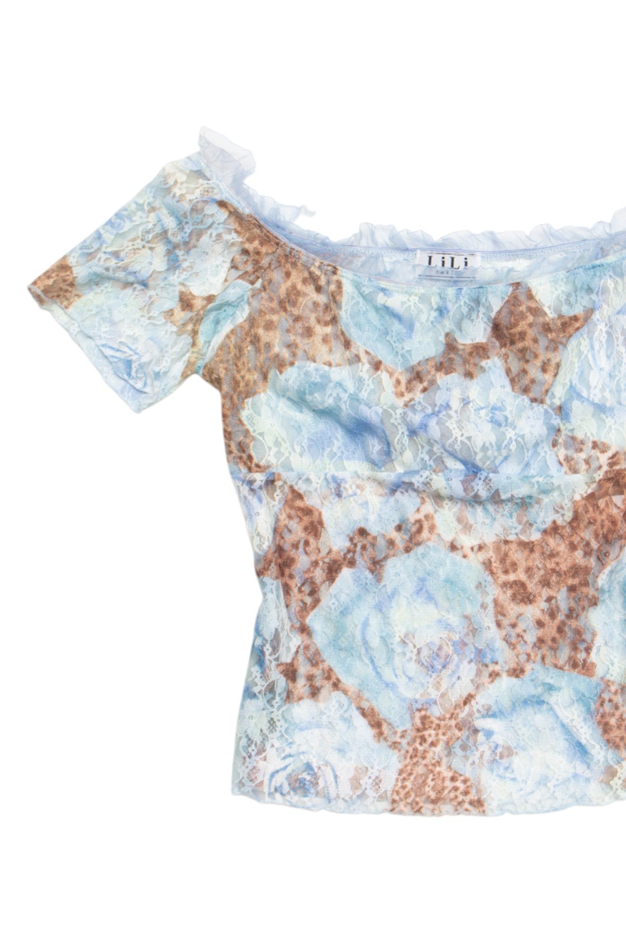 #171 French blue leopard print lace milkmaid top | C 150 | Size 10