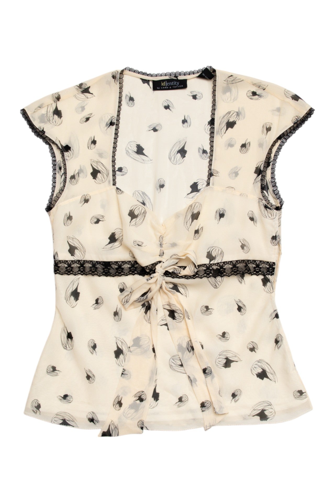 #175 Silk pattern top w lace trim | C 150 | Size 10