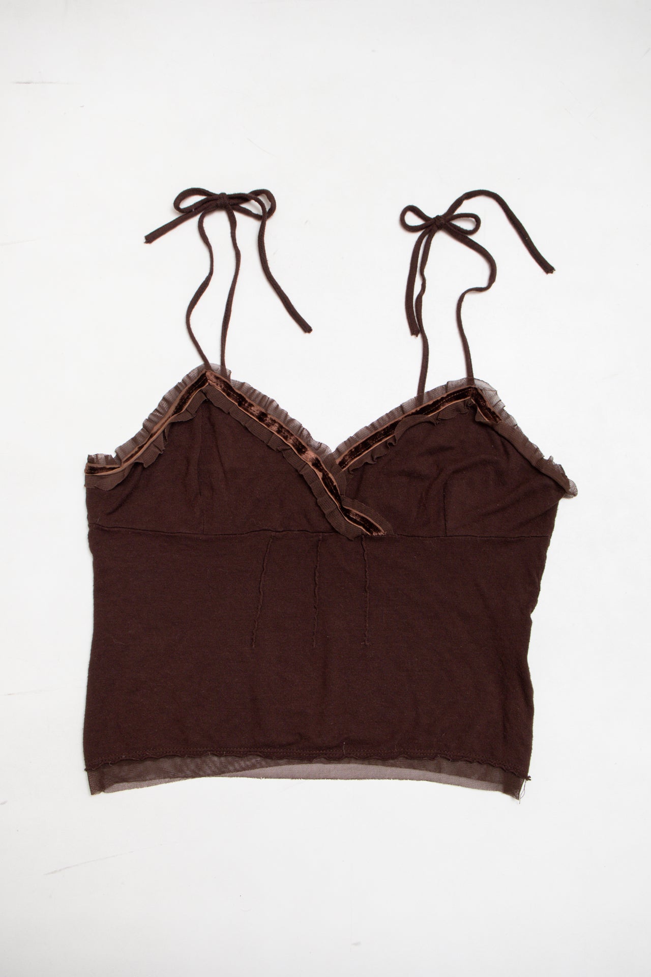 #170 Mötivi brown velvet mesh trim cami | c. 164 | size 8