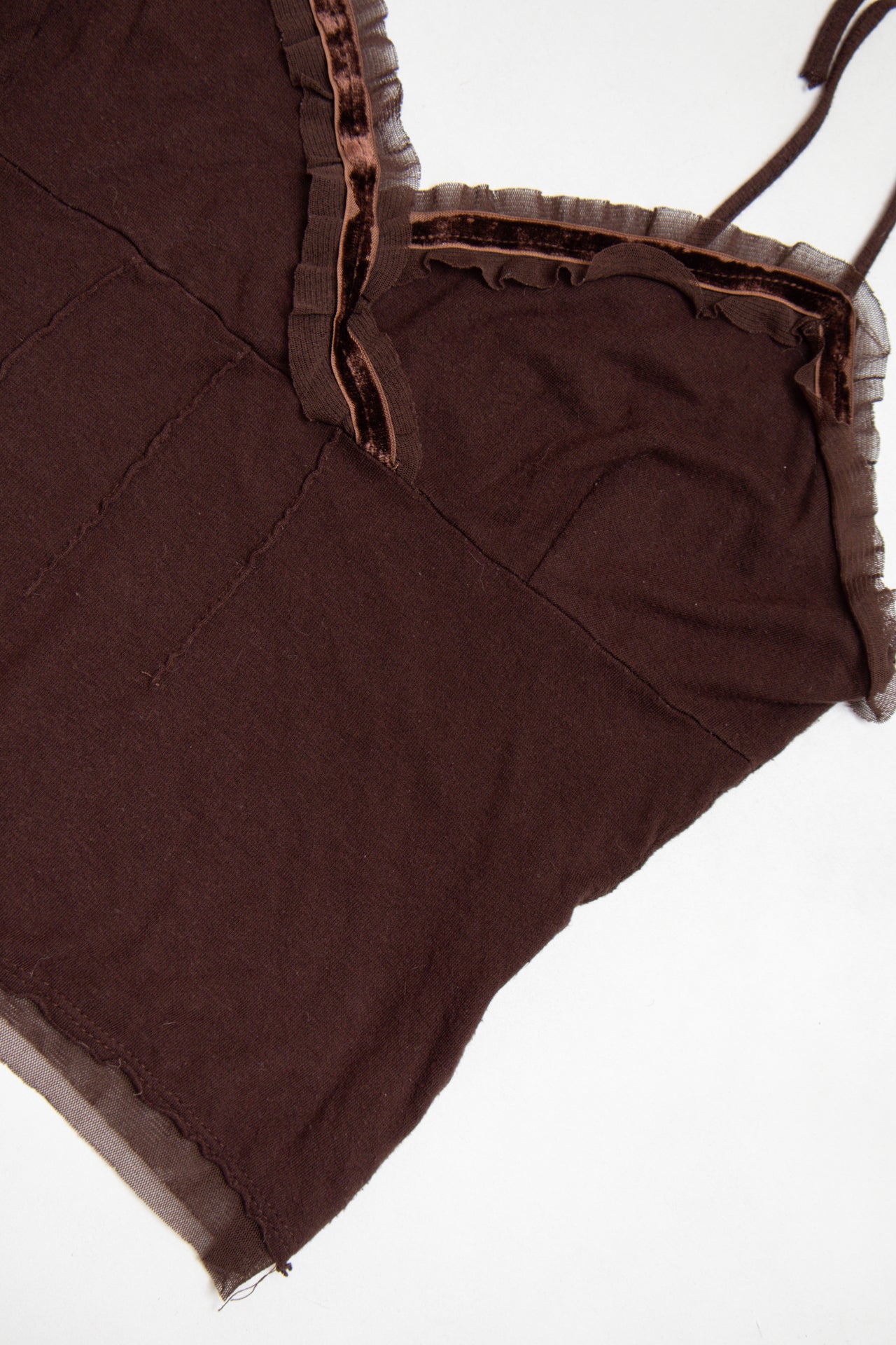 #170 Mötivi brown velvet mesh trim cami | c. 164 | size 8