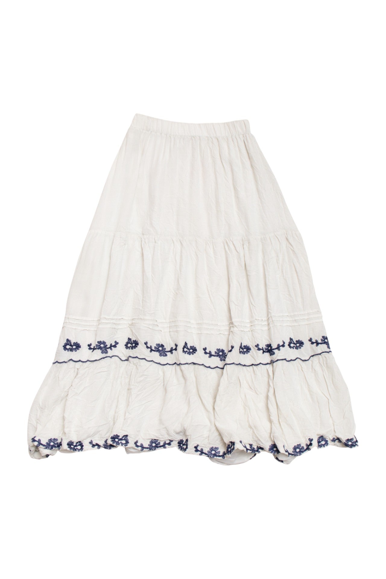 #172 Polagram white/navy embroidered maxi skirt | c. 164 | size 6