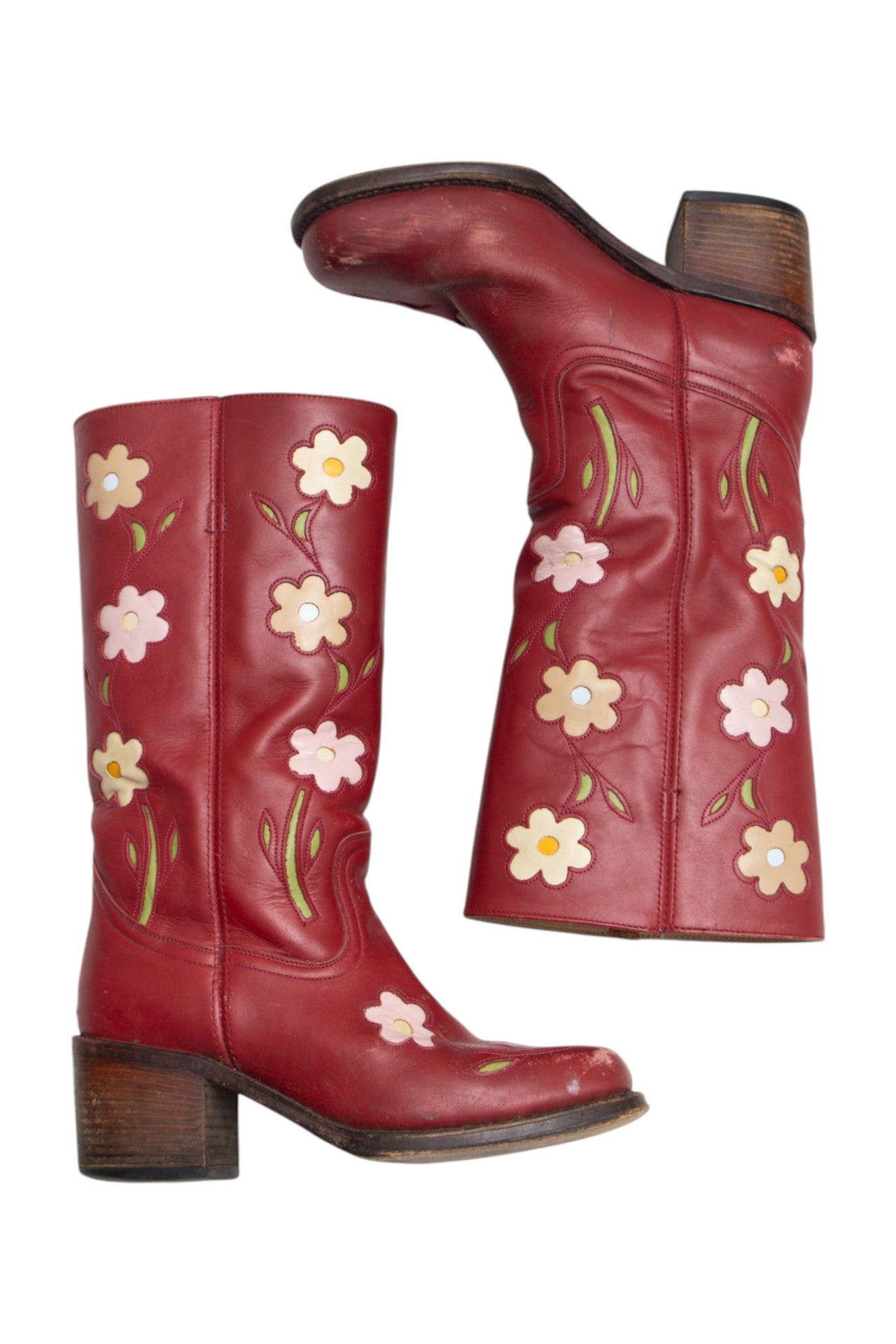 #184 *Rare Sendra red leather floral boots | Size W 8/39 | c. 156