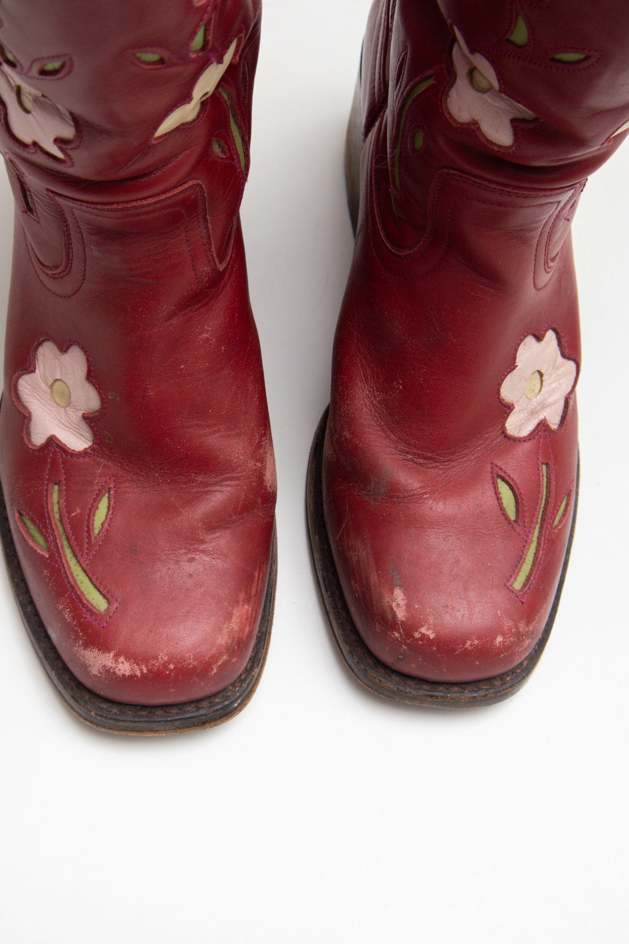 #184 *Rare Sendra red leather floral boots | Size W 8/39 | c. 156