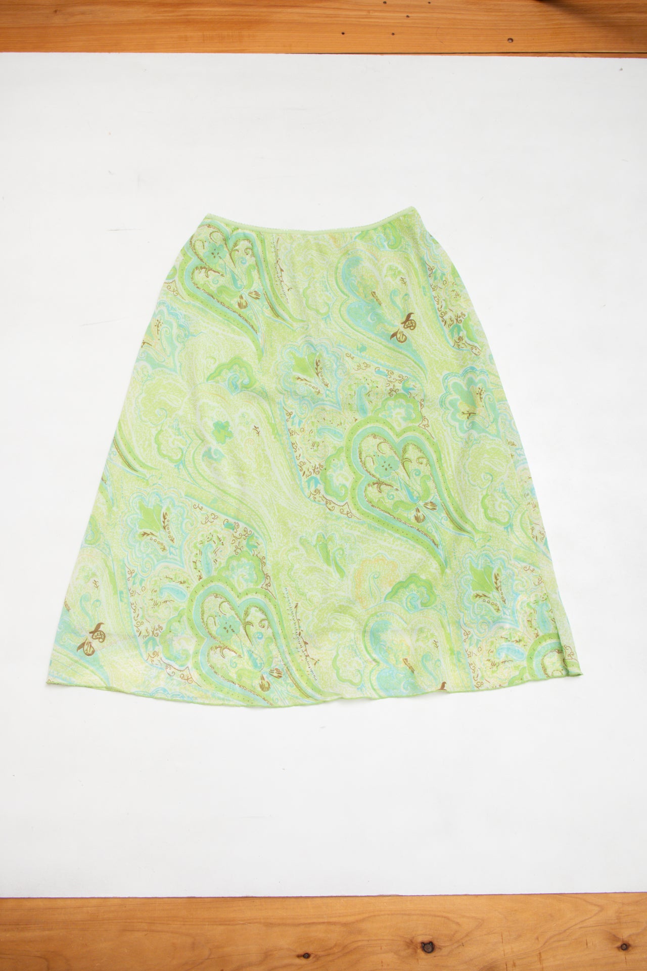 #173 Jonathan Martin green paisley midi skirt | c. 164 | size 10