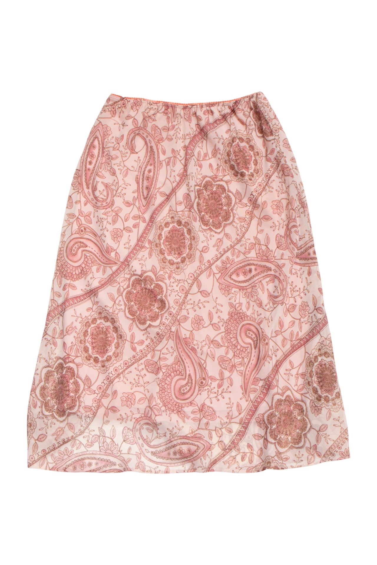 #185 Dress Barn pink paisley midi skirt | c. 164 | size 10/12