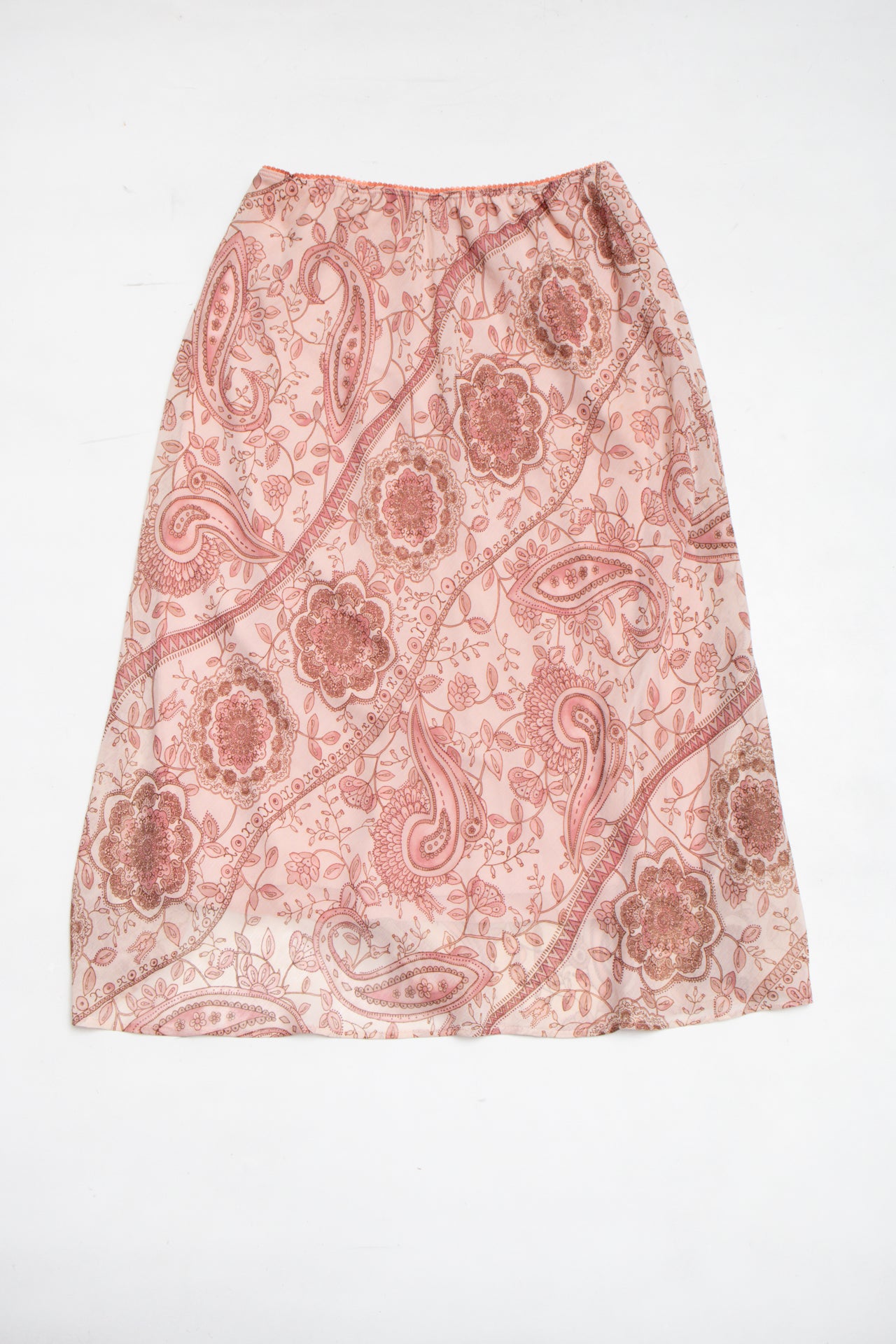 #185 Dress Barn pink paisley midi skirt | c. 164 | size 10/12