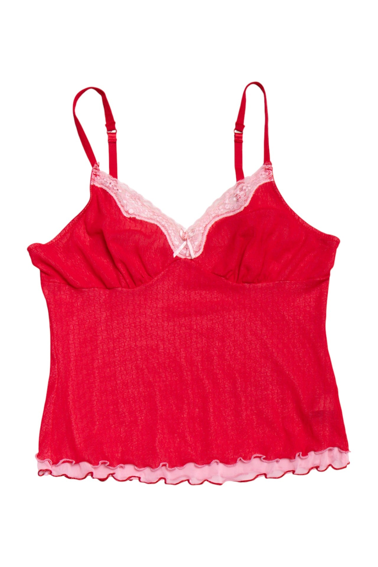 #206 on label lace trim red cami | c. 164 | size 8
