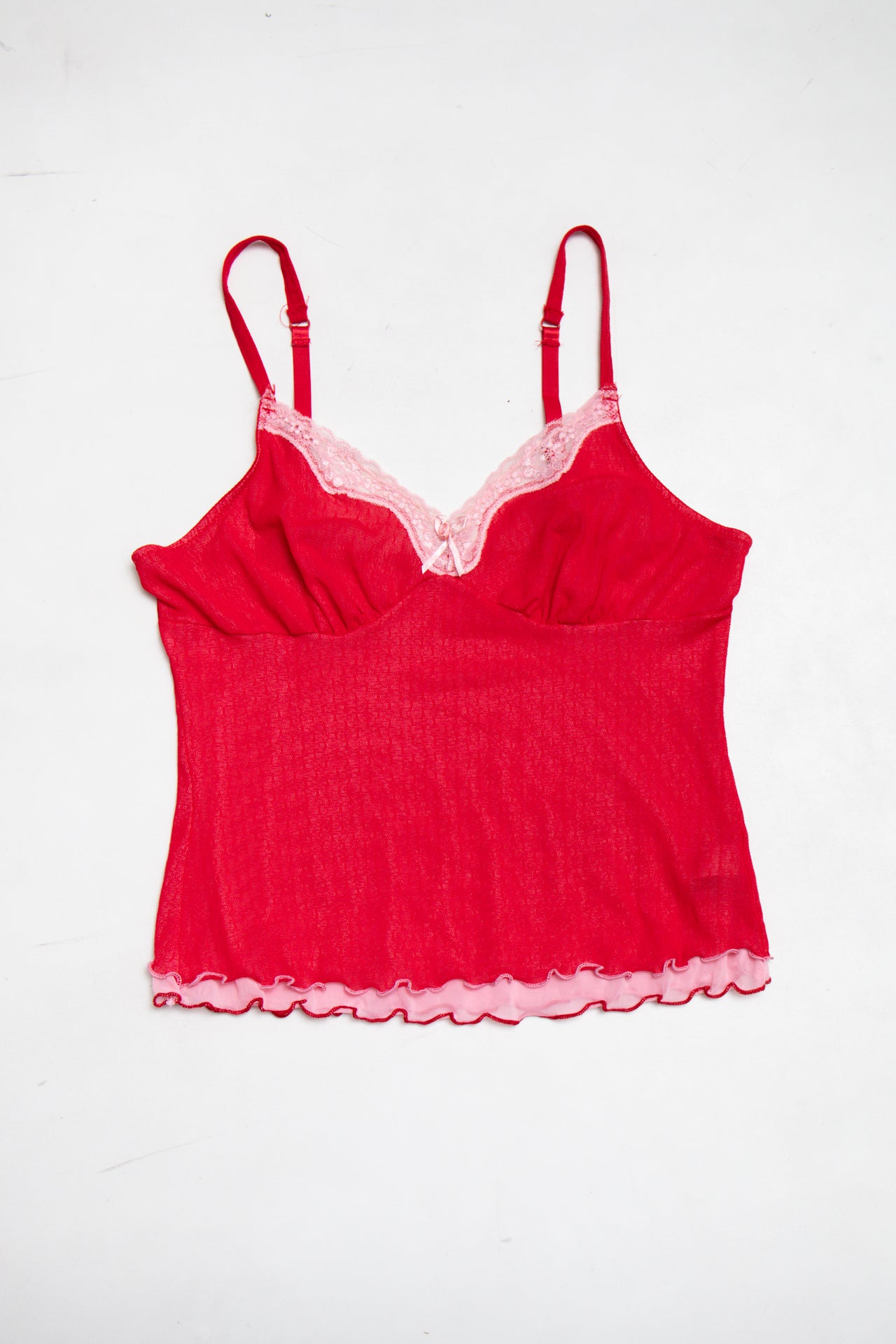 #206 on label lace trim red cami | c. 164 | size 8