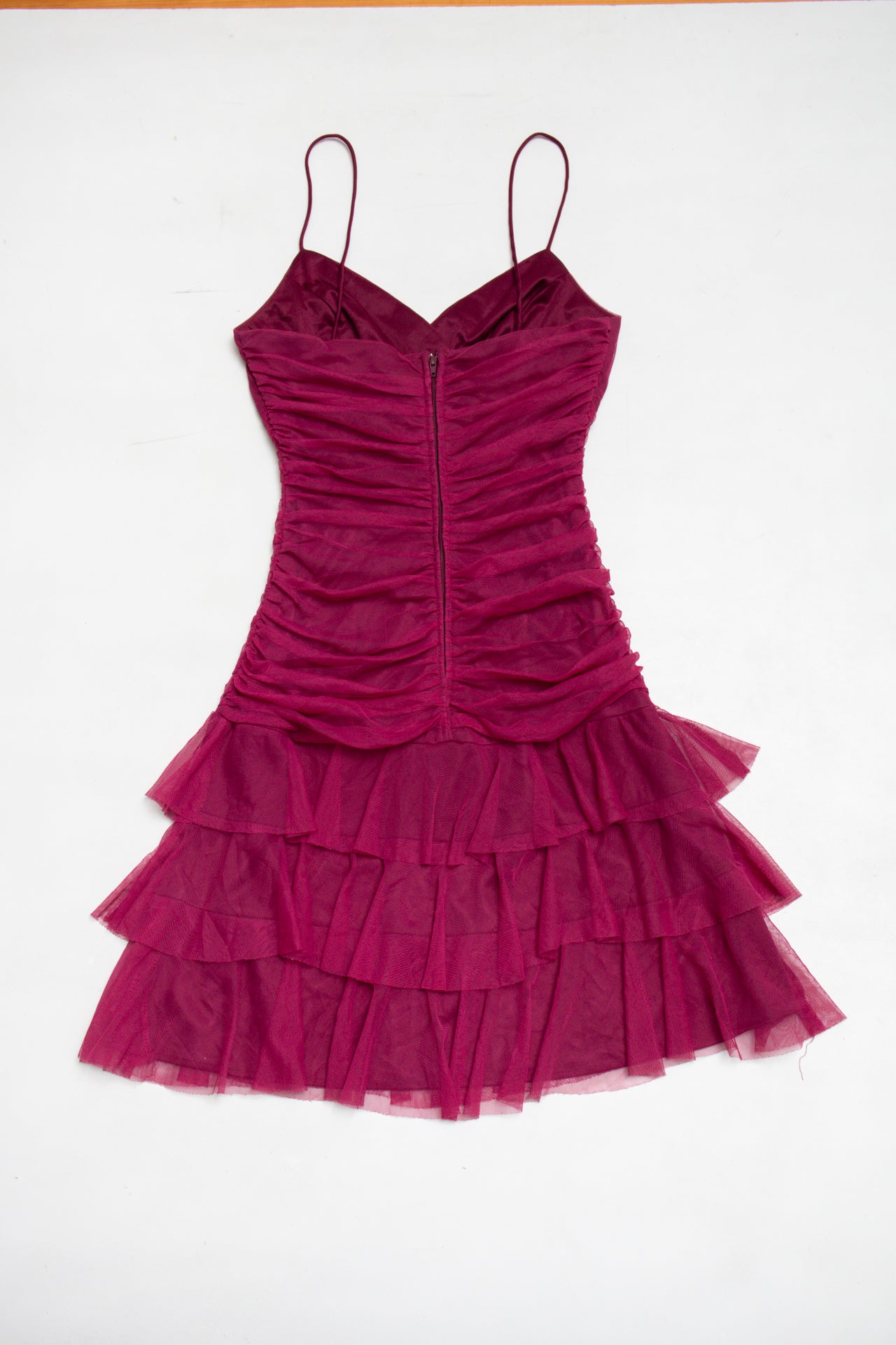 #215 Zam Zam plum ruched mini dress | c. 164 | size 6