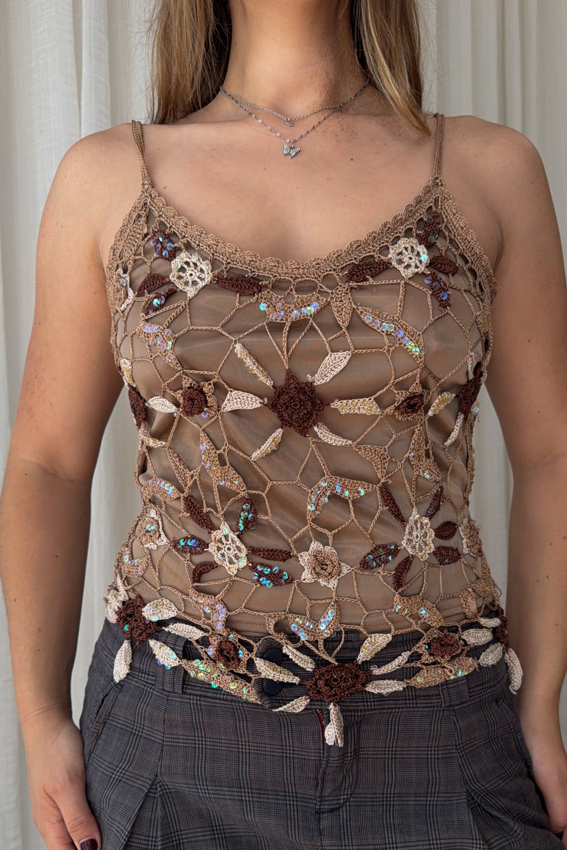 #09 Embellished Crochet Camisole Top Beige | c. 171 | Size 10/12