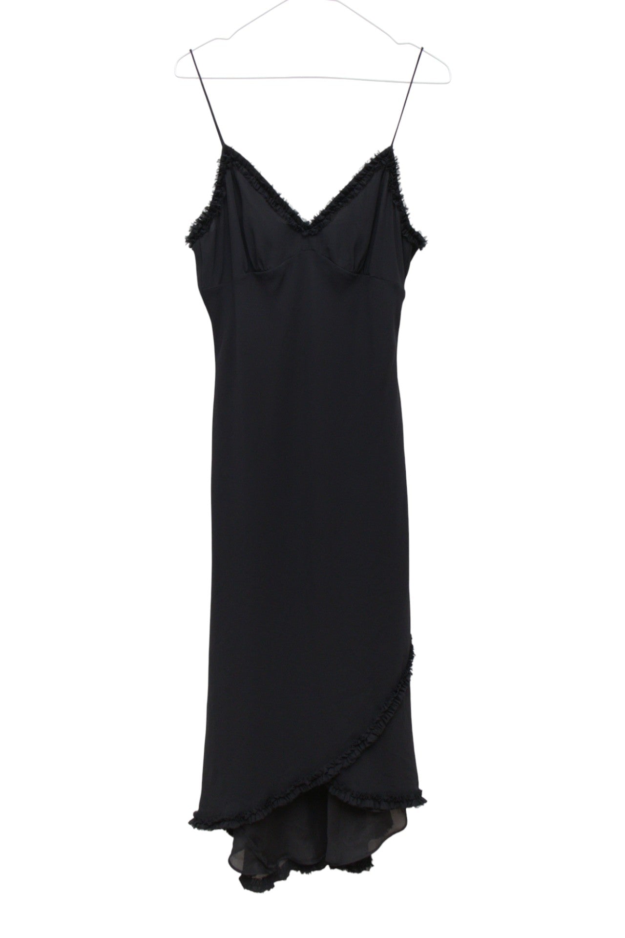#216 CDC black frilled midi dress | c. 164 | size 10