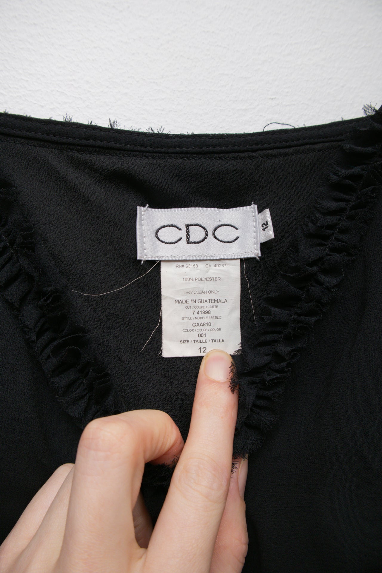 #216 CDC black frilled midi dress | c. 164 | size 10