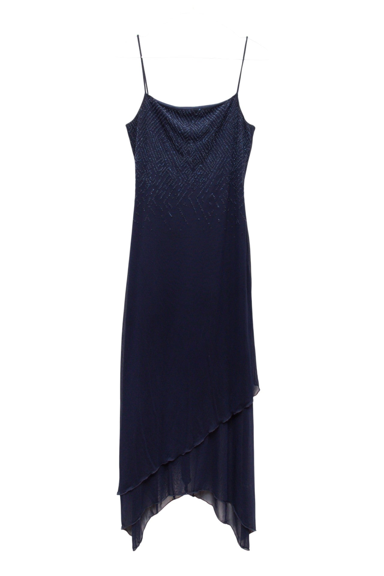 #219 USA made beaded navy evening dress | c. 164 | size 10