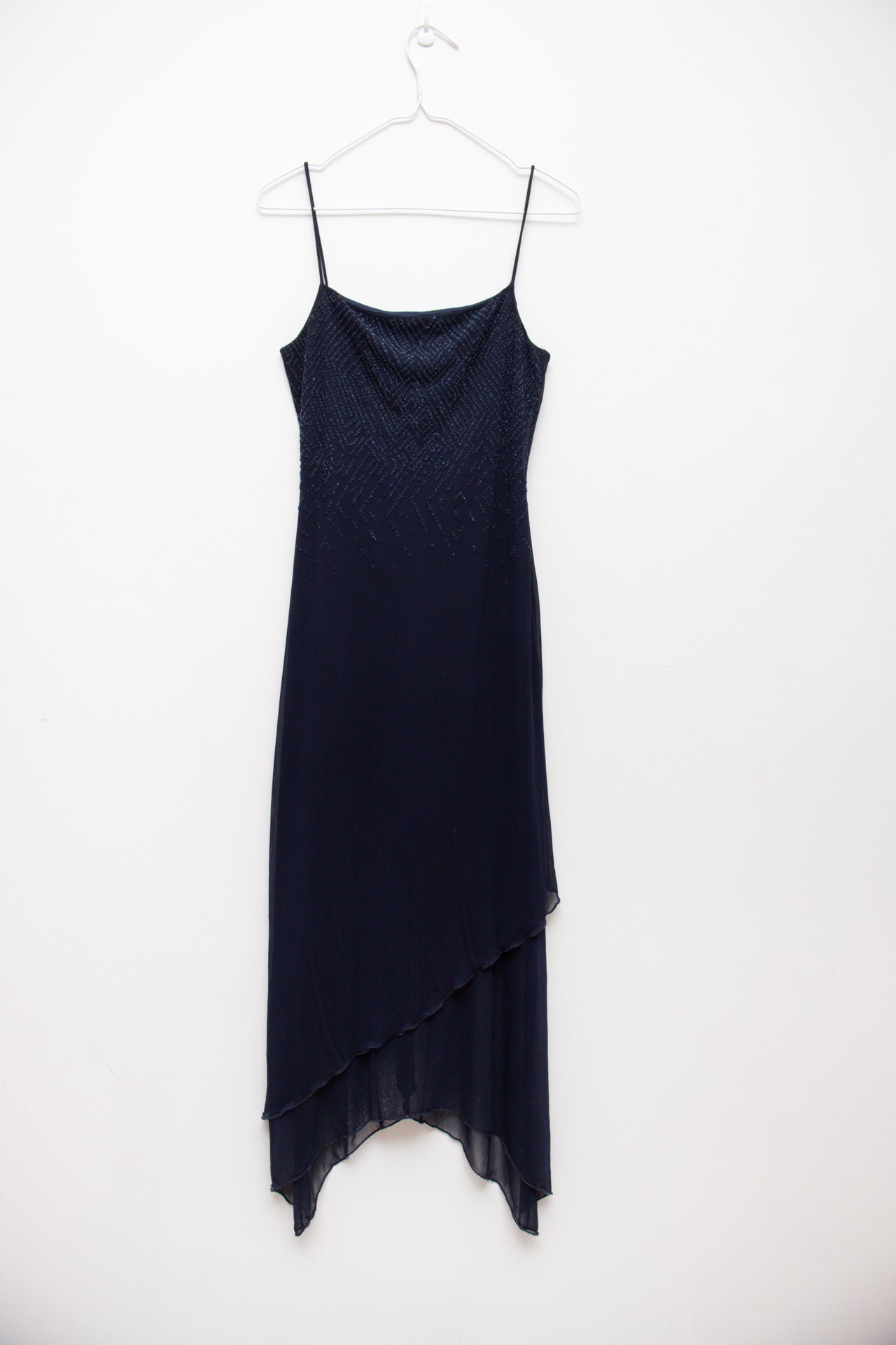 #219 USA made beaded navy evening dress | c. 164 | size 10