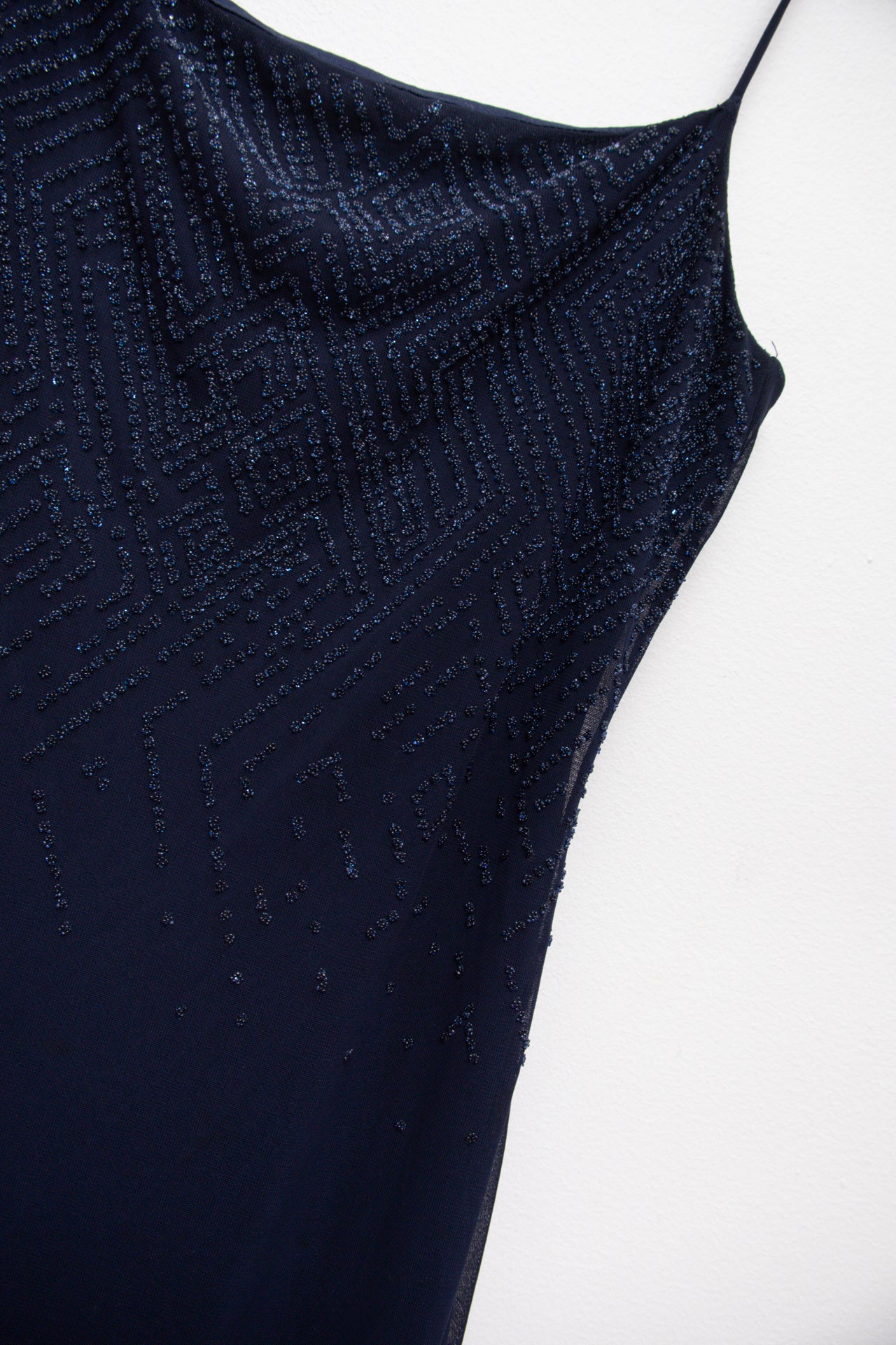 #219 USA made beaded navy evening dress | c. 164 | size 10