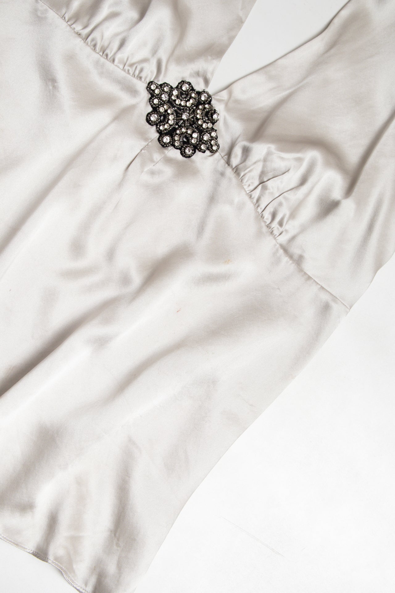 #10 sliver silk rhinestoned halter top | c. 165 | size 12