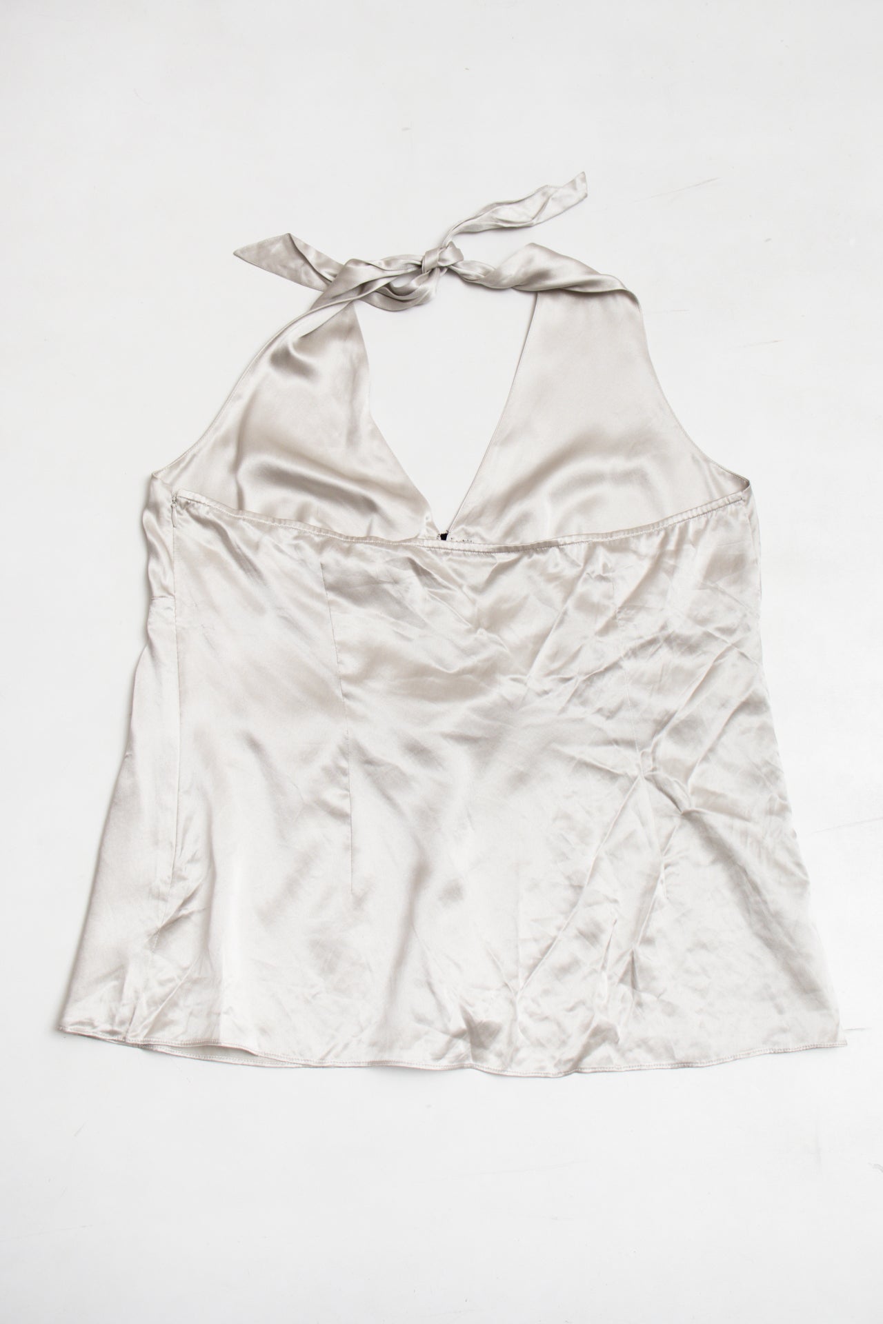 #10 sliver silk rhinestoned halter top | c. 165 | size 12