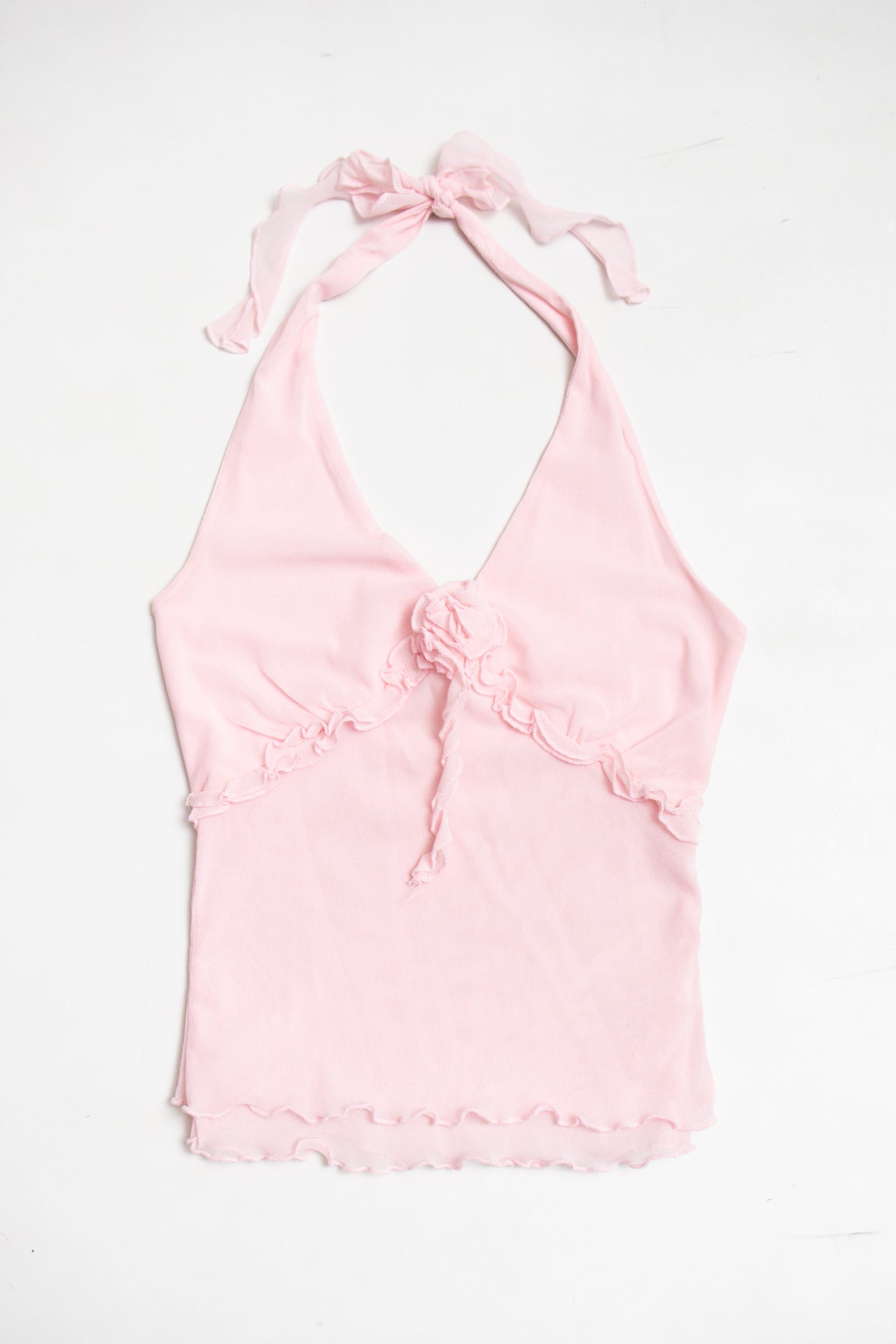 #12 pink ruffled rosette halter top | c. 165 | size 8