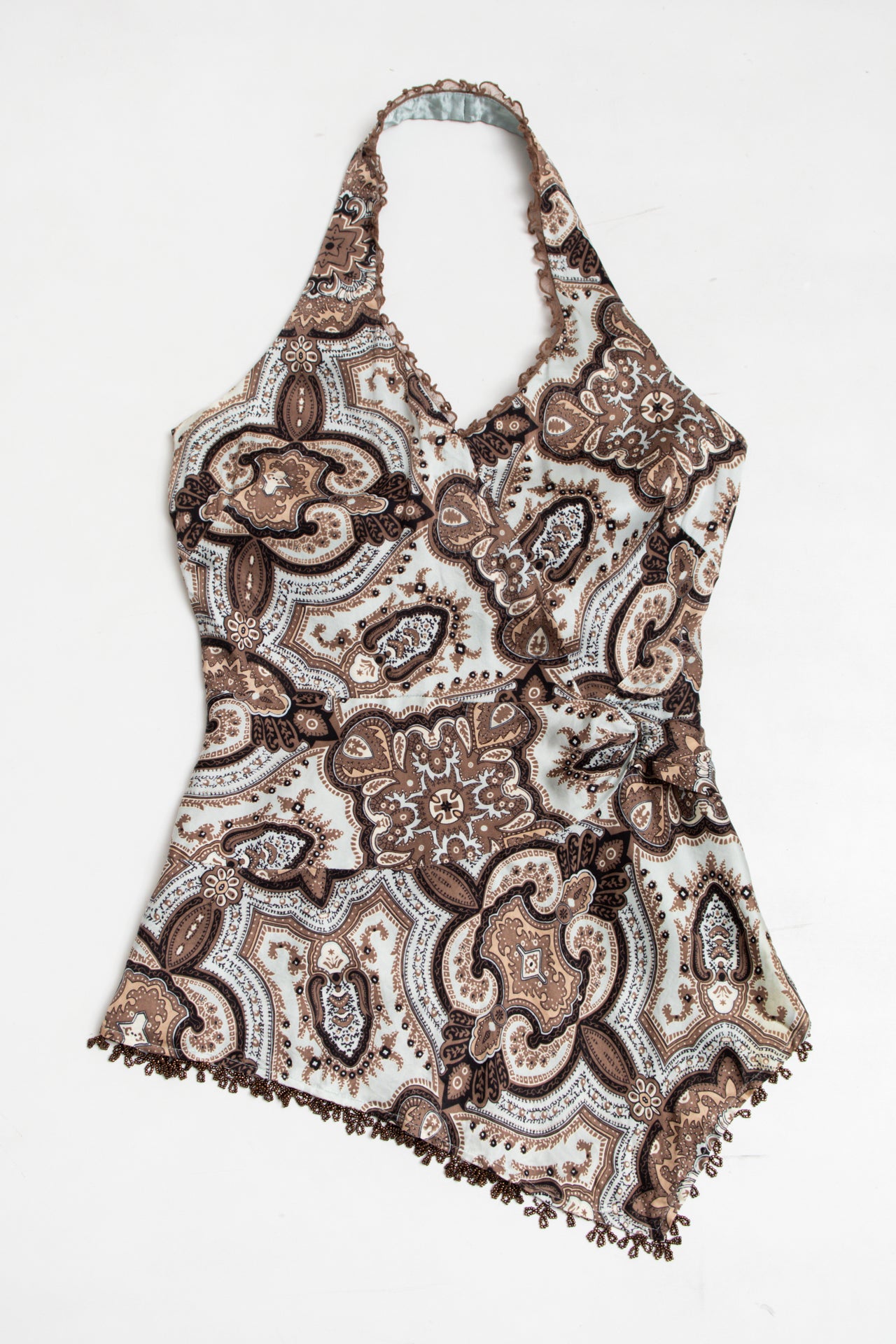#25 Silk beaded trim paisley halter top | c. 165 | size 8