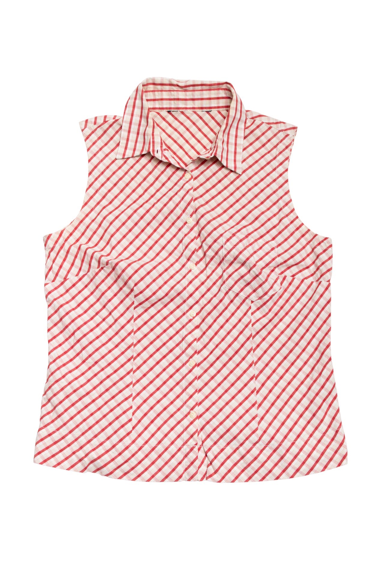 #67 red/white gingham sleeveless button up | c. 165 | size 8