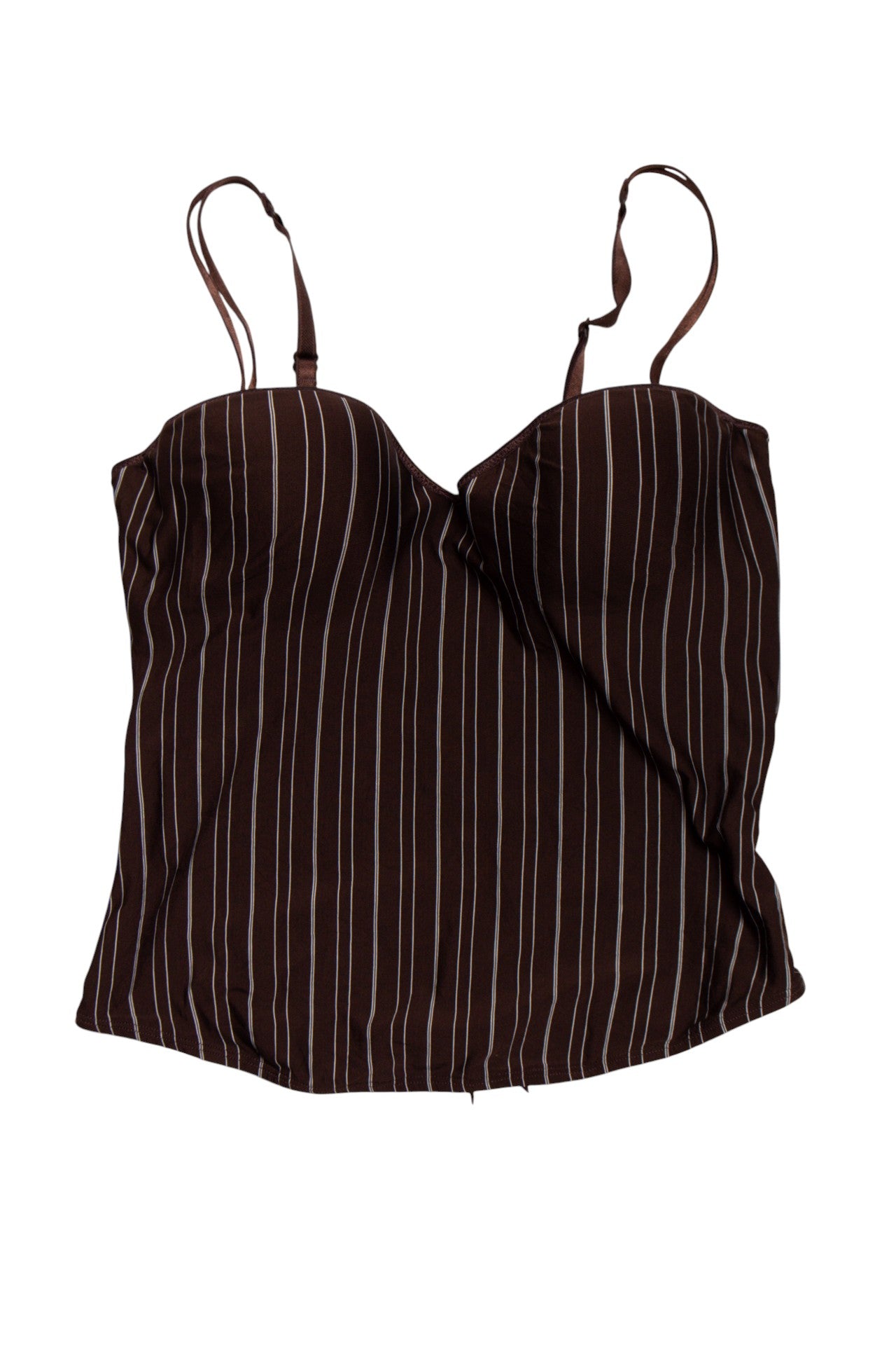 #122 C&A brown pinstripe corset | c. 165 | size 14C / 8/10