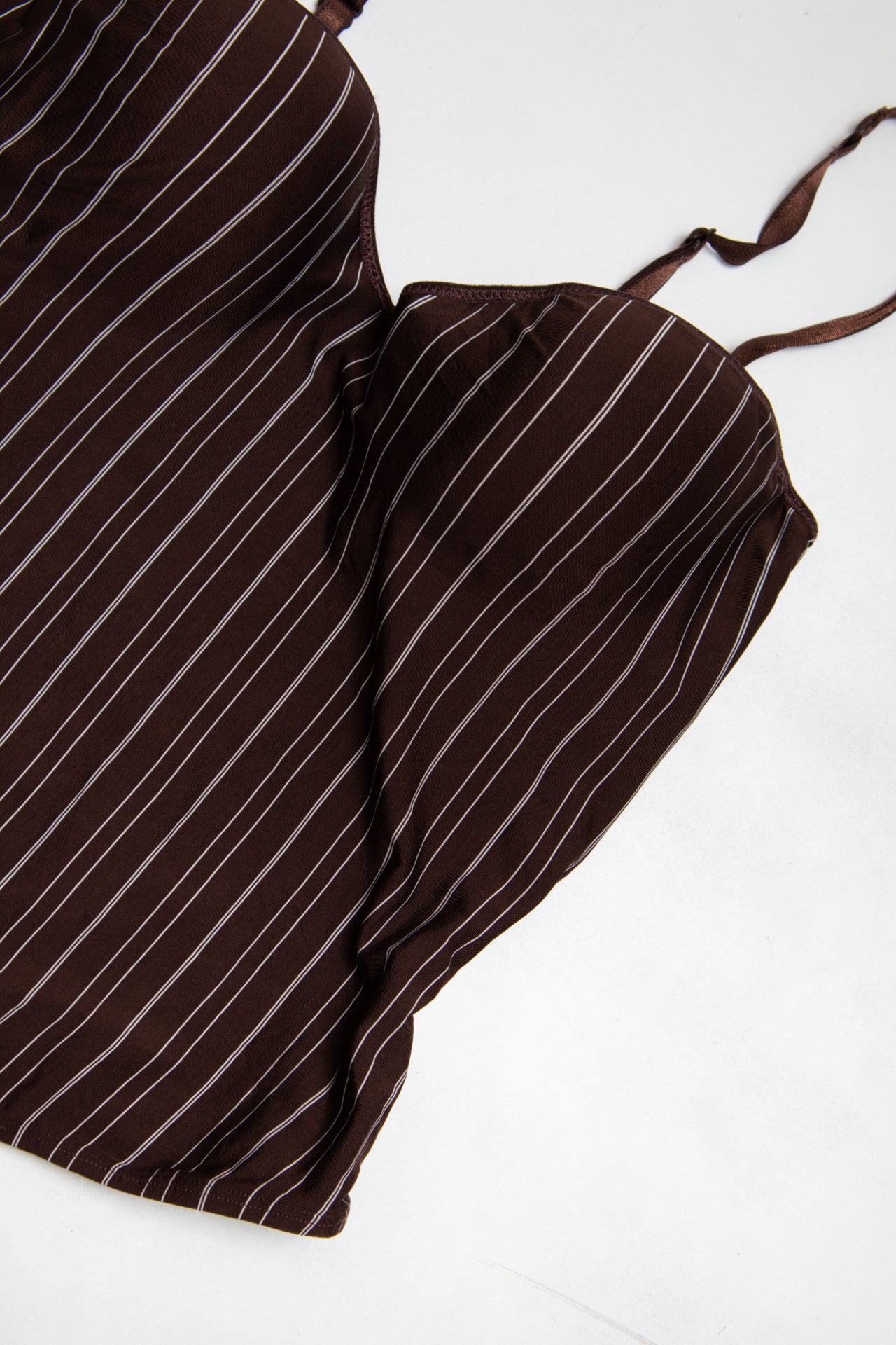 #122 C&A brown pinstripe corset | c. 165 | size 14C / 8/10