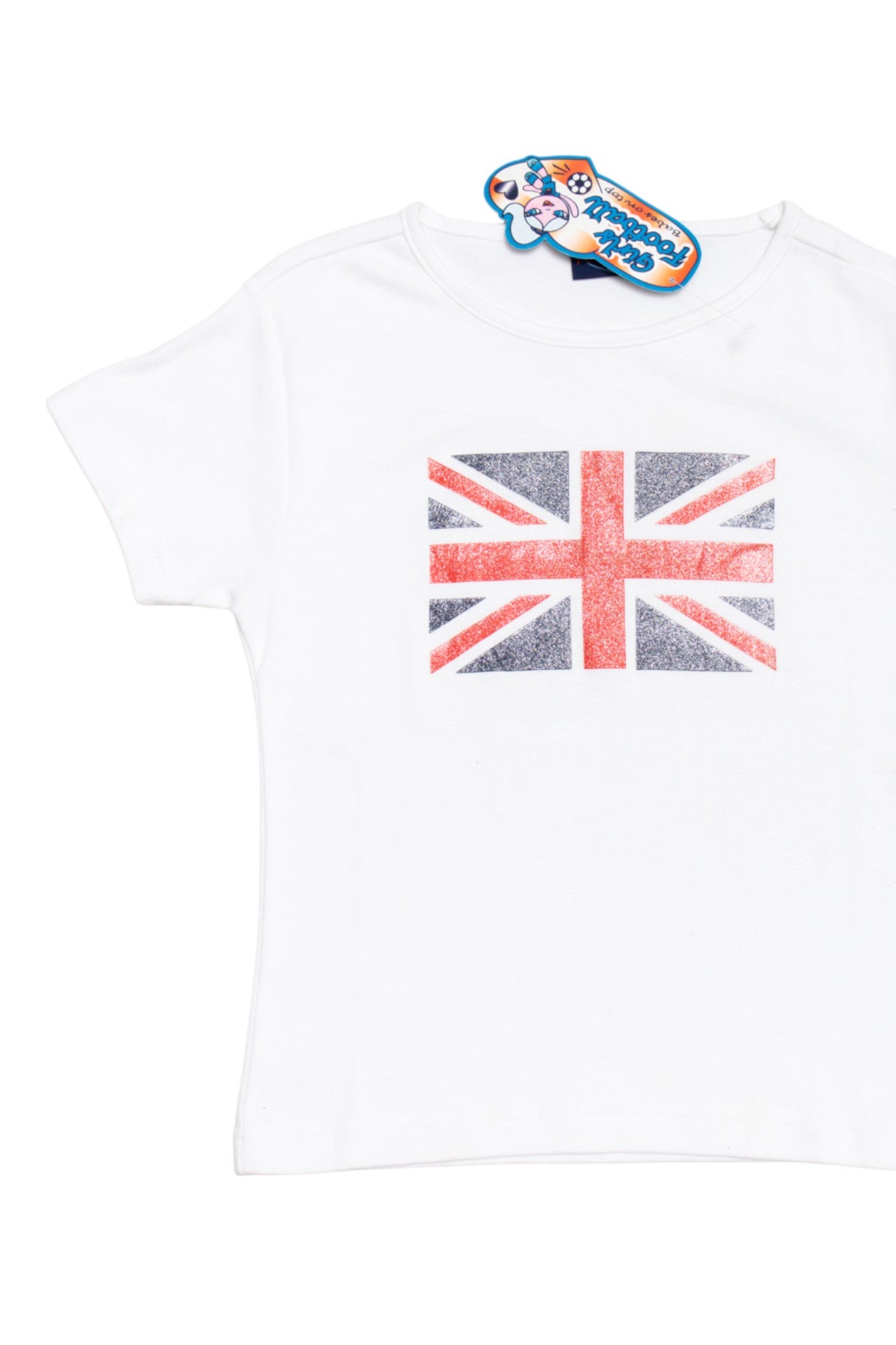 #125 Girls Football glitter union jack tee | c. 165 | size 10