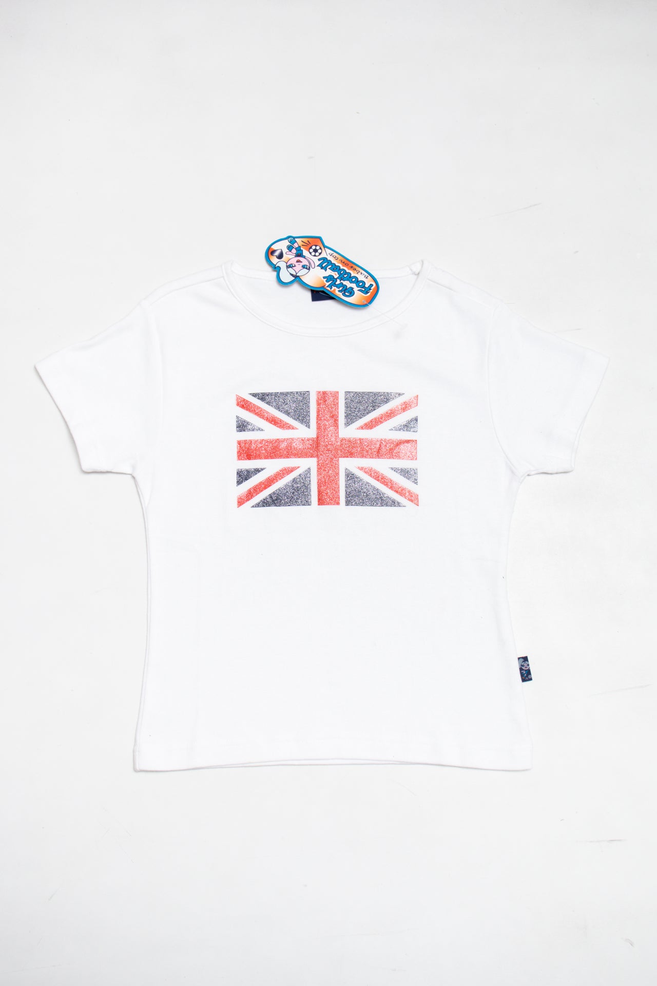 #125 Girls Football glitter union jack tee | c. 165 | size 10