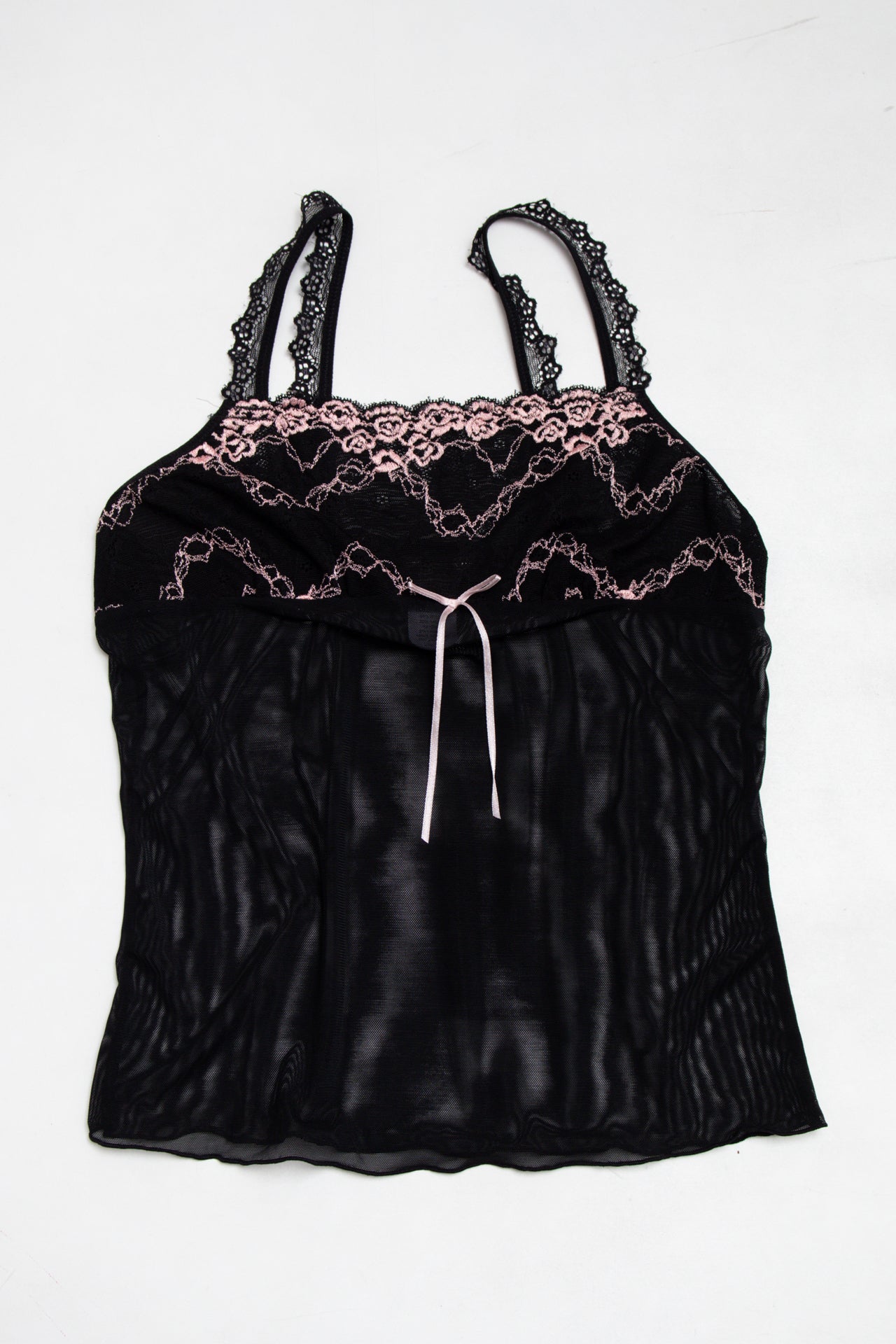 #126 Sentiments black/pink lace trim cami | c. 165 | size 8