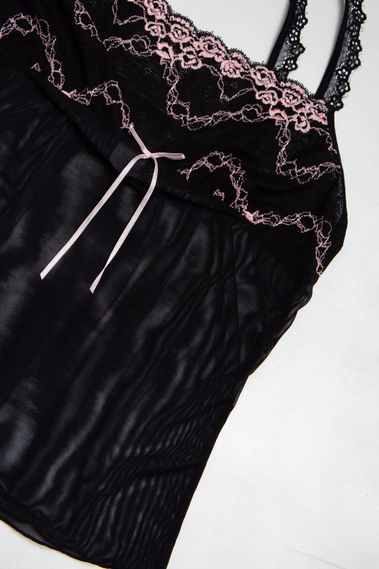 #126 Sentiments black/pink lace trim cami | c. 165 | size 8