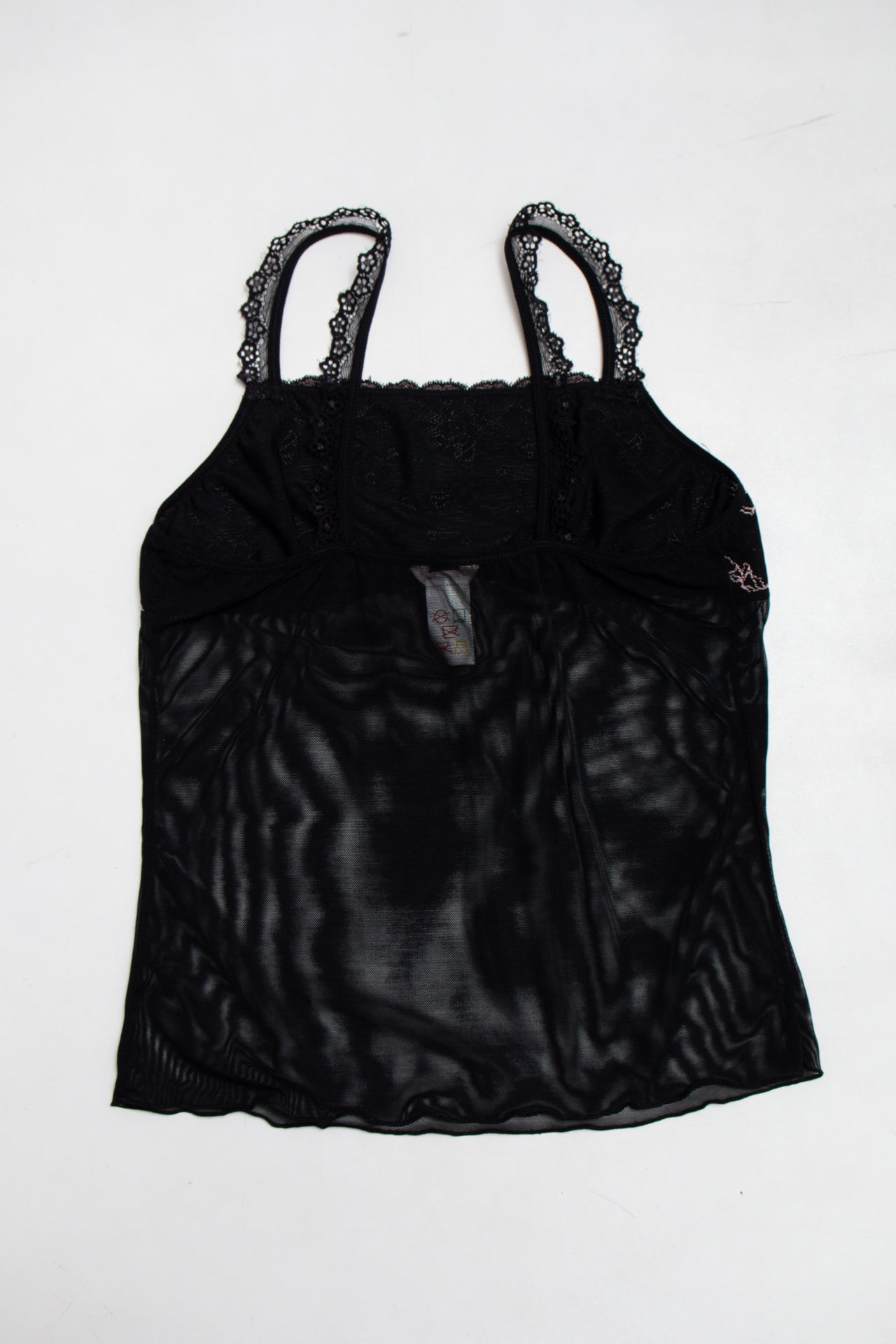 #126 Sentiments black/pink lace trim cami | c. 165 | size 8