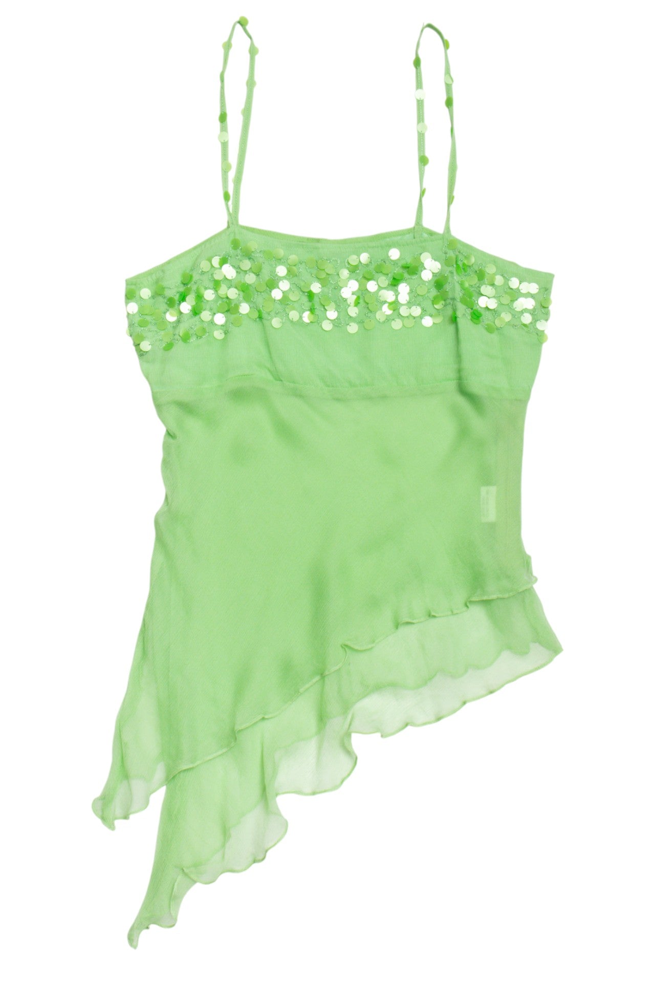 #134 green asymmetrical beaded cami | c. 165 | size 8