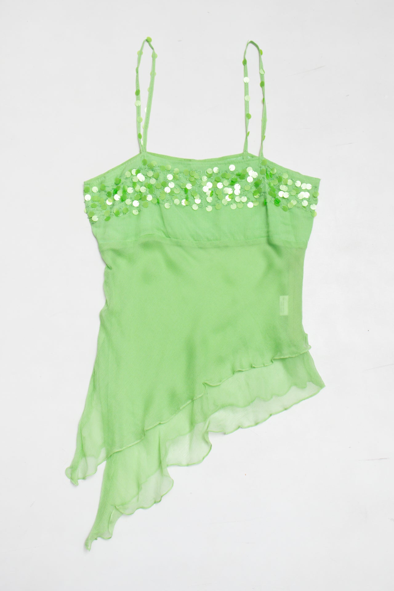 #134 green asymmetrical beaded cami | c. 165 | size 8