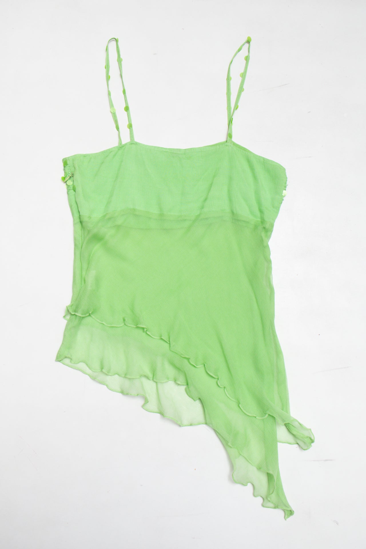 #134 green asymmetrical beaded cami | c. 165 | size 8