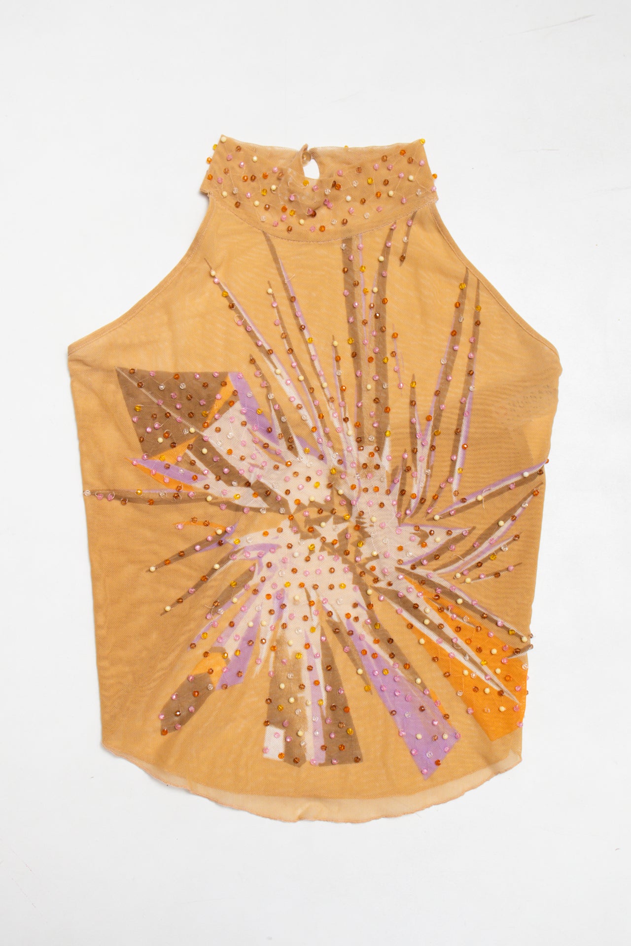 #135 beige/purple beaded halter top | c. 165 | size 8