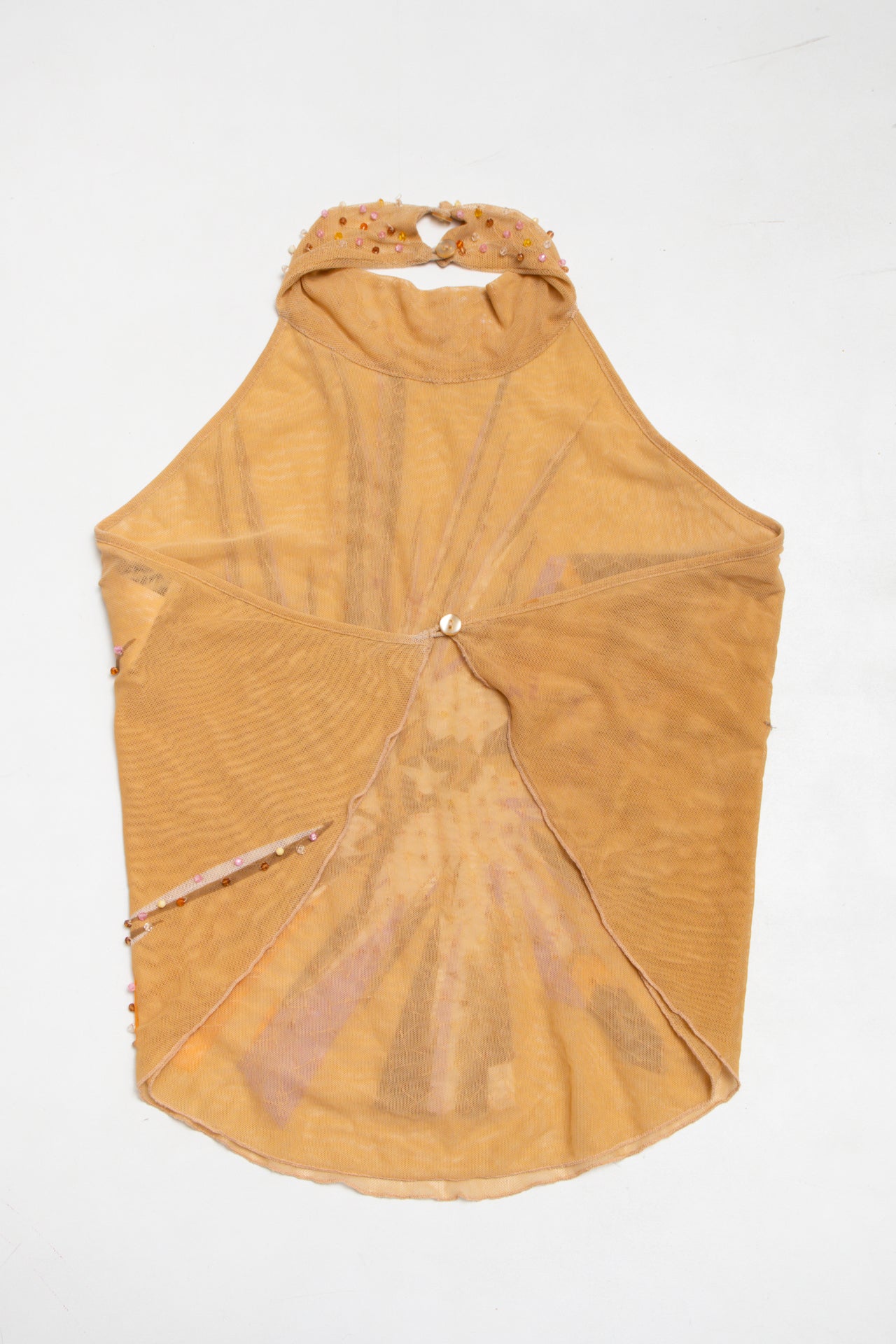#135 beige/purple beaded halter top | c. 165 | size 8