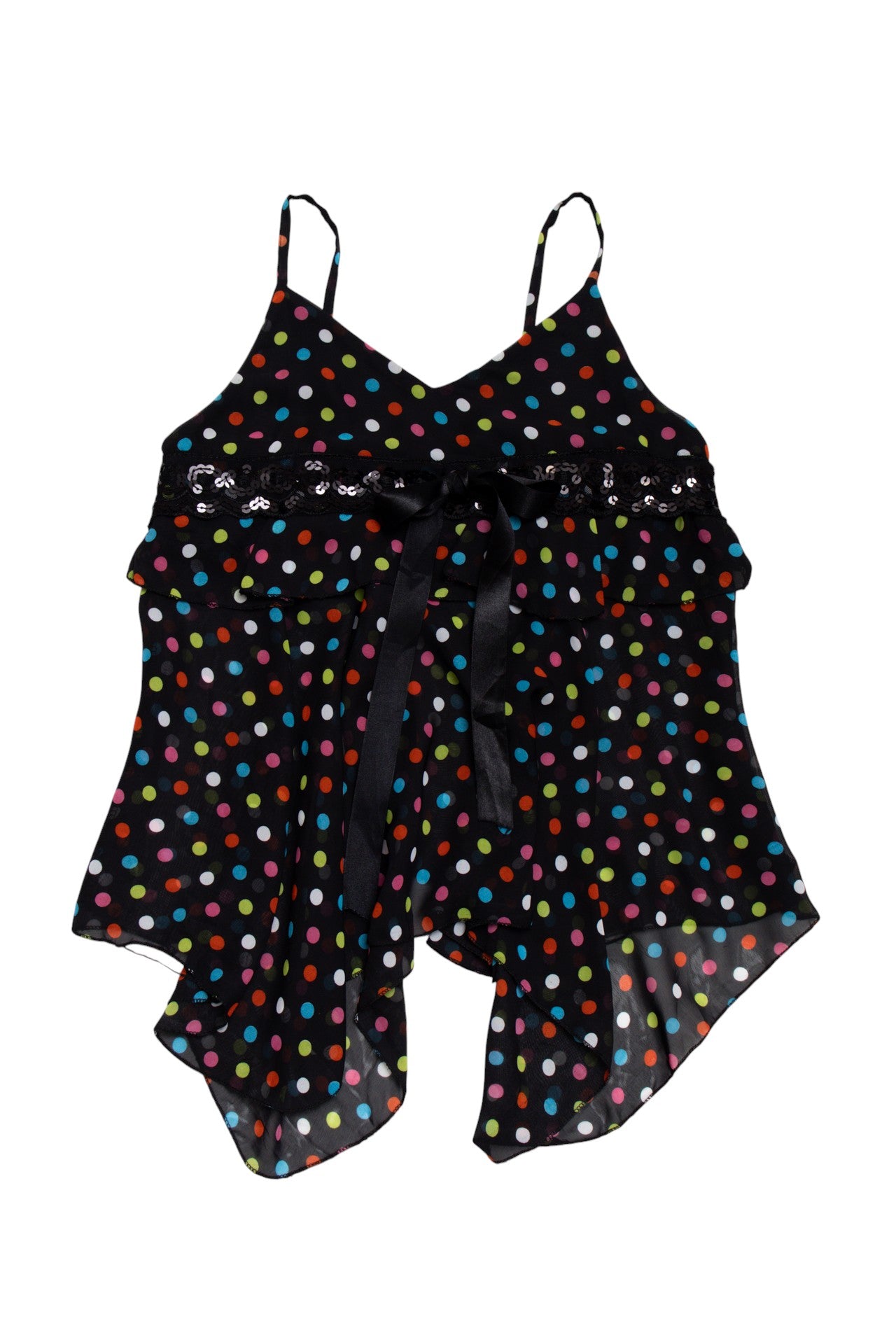 #143 polk dot mesh ruffle cami | c. 165 | size 10