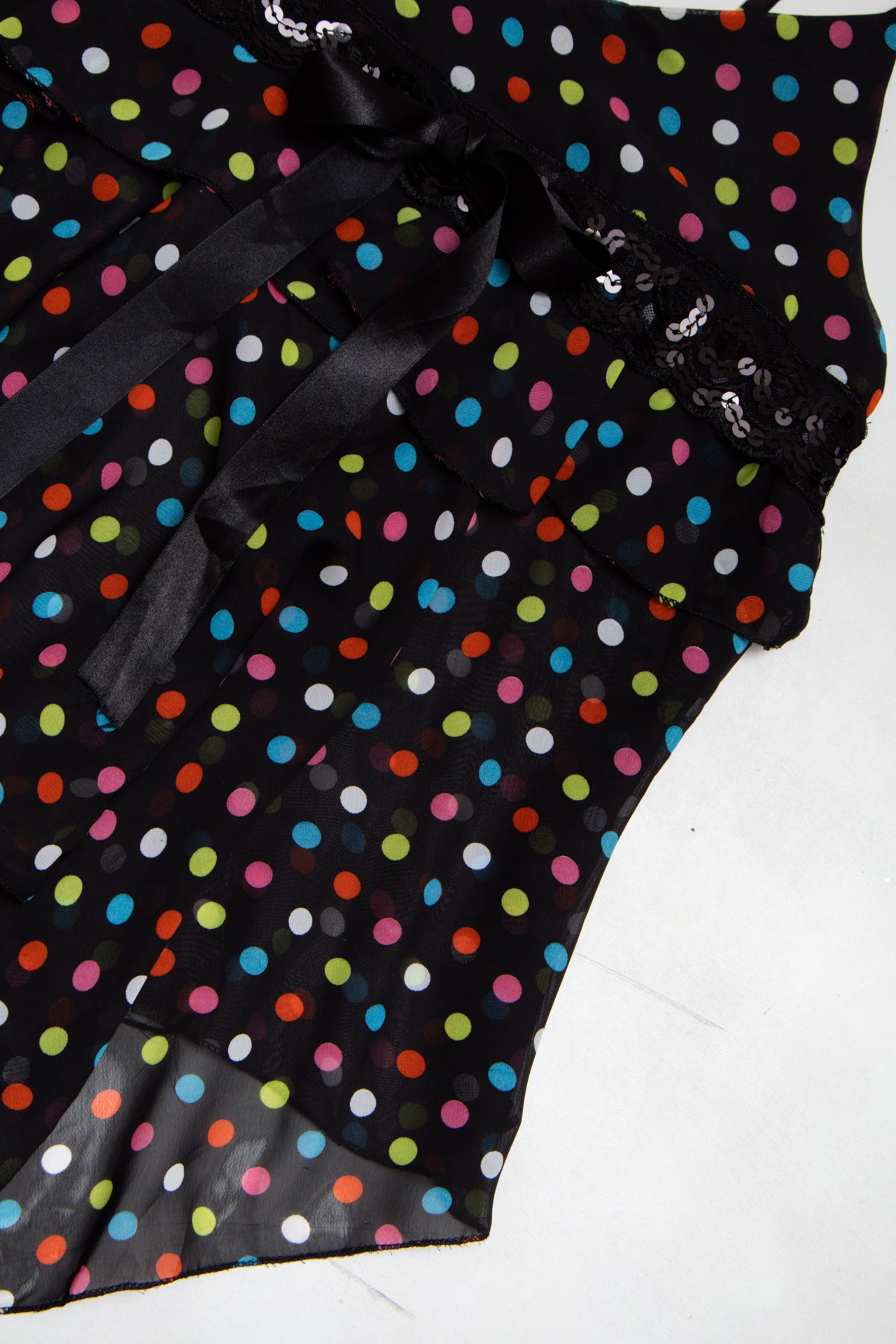 #143 polk dot mesh ruffle cami | c. 165 | size 10