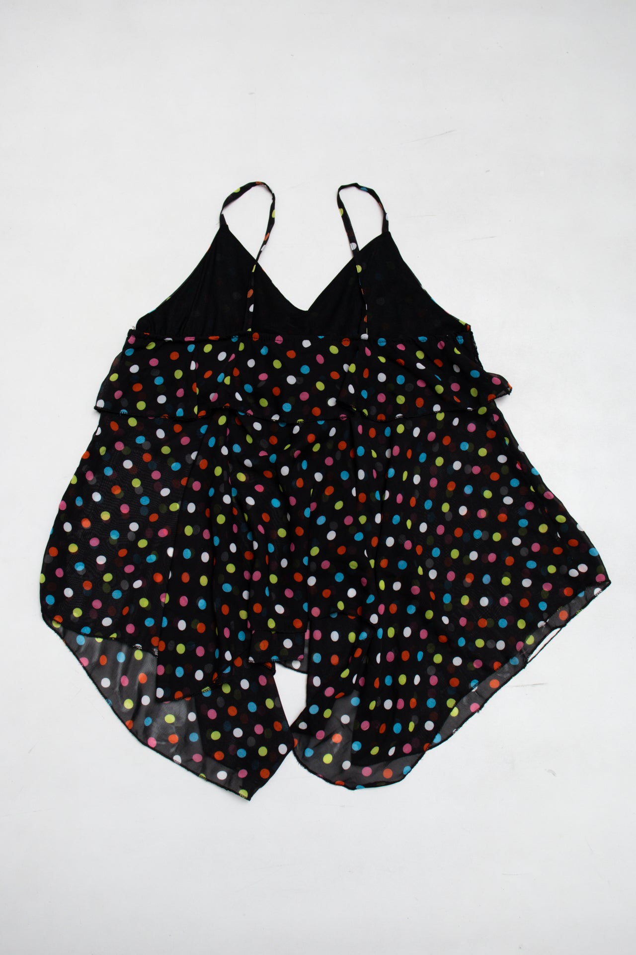 #143 polk dot mesh ruffle cami | c. 165 | size 10