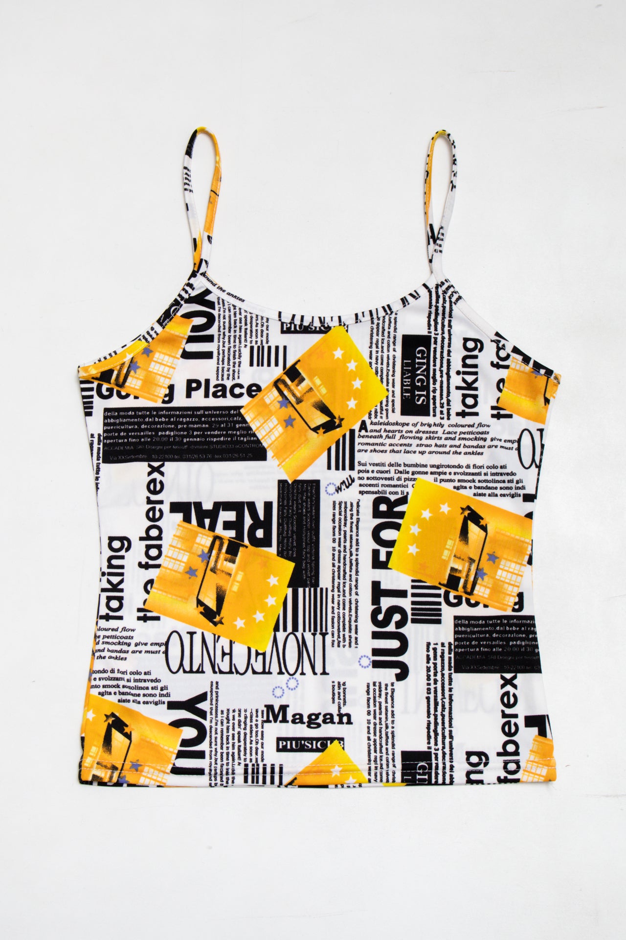 #145 yellow/ Black & white text tank | c. 165 | size 6/8