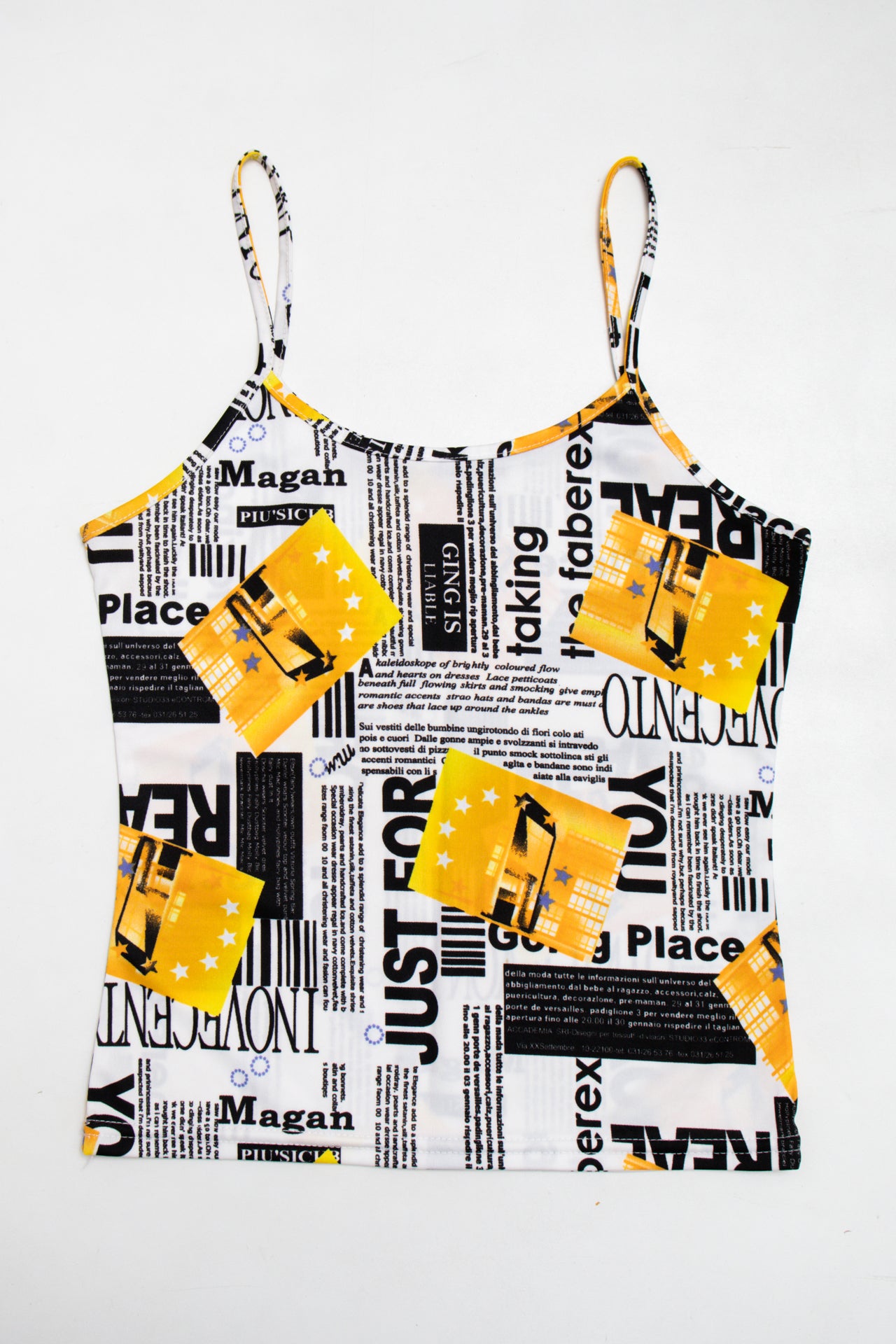 #145 yellow/ Black & white text tank | c. 165 | size 6/8