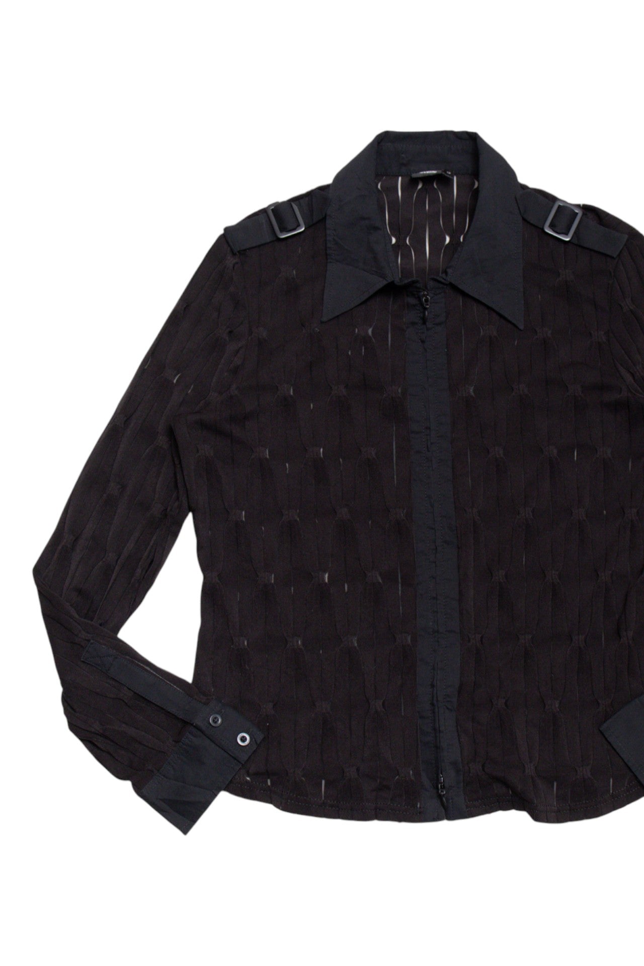 #154 tribal black zip up blouse | c. 165 | size 12