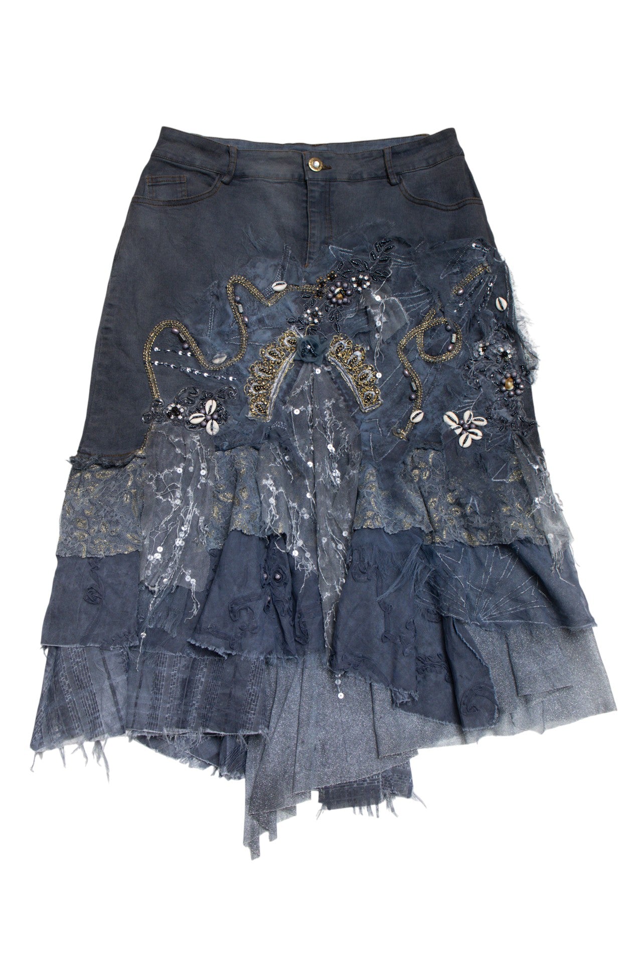 #158 Louida embellished denim midi skirt | c. 165 | size 10/12