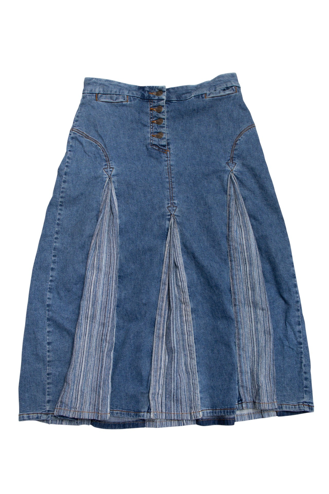 #159 Isabella Bird pleated denim midi skirt | c. 165 | size 8