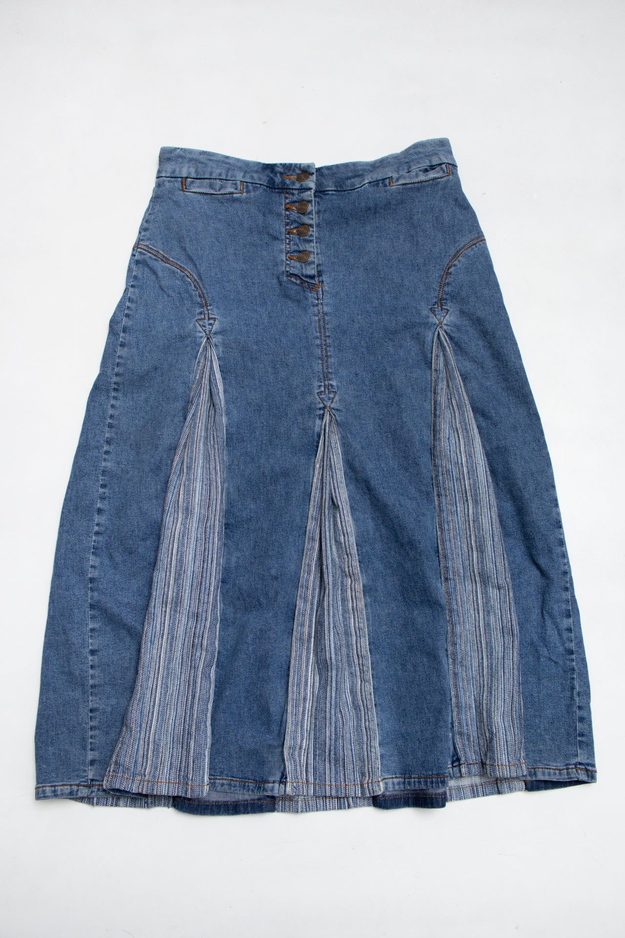 #159 Isabella Bird pleated denim midi skirt | c. 165 | size 8