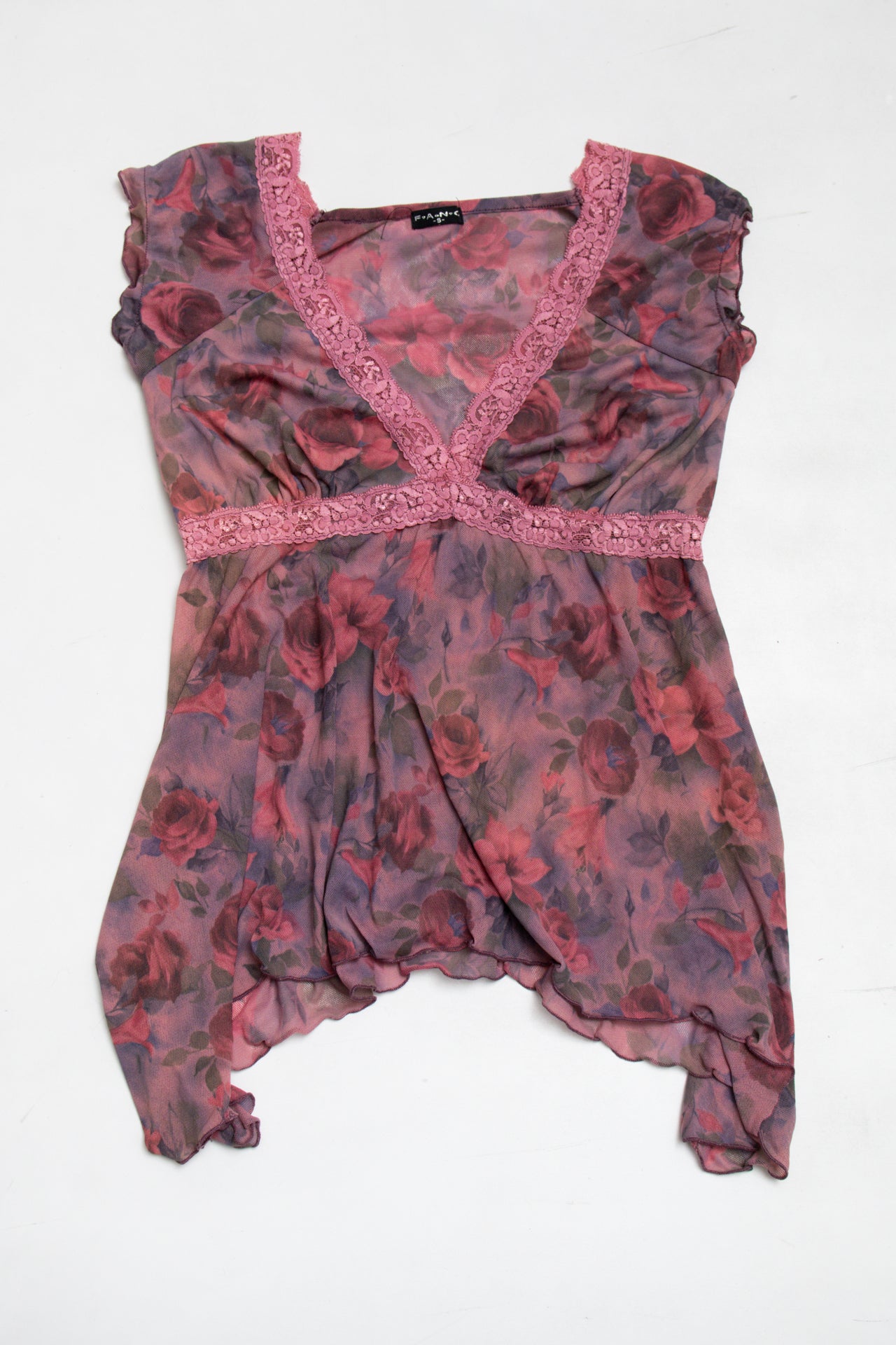 #175 FANG floral lace trim top | c. 165 | size 8