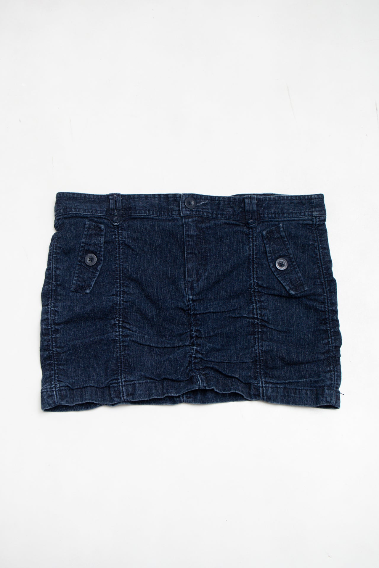 #80 Miley Cyrus ruched denim mini skirt | c.157 | Size AU 10