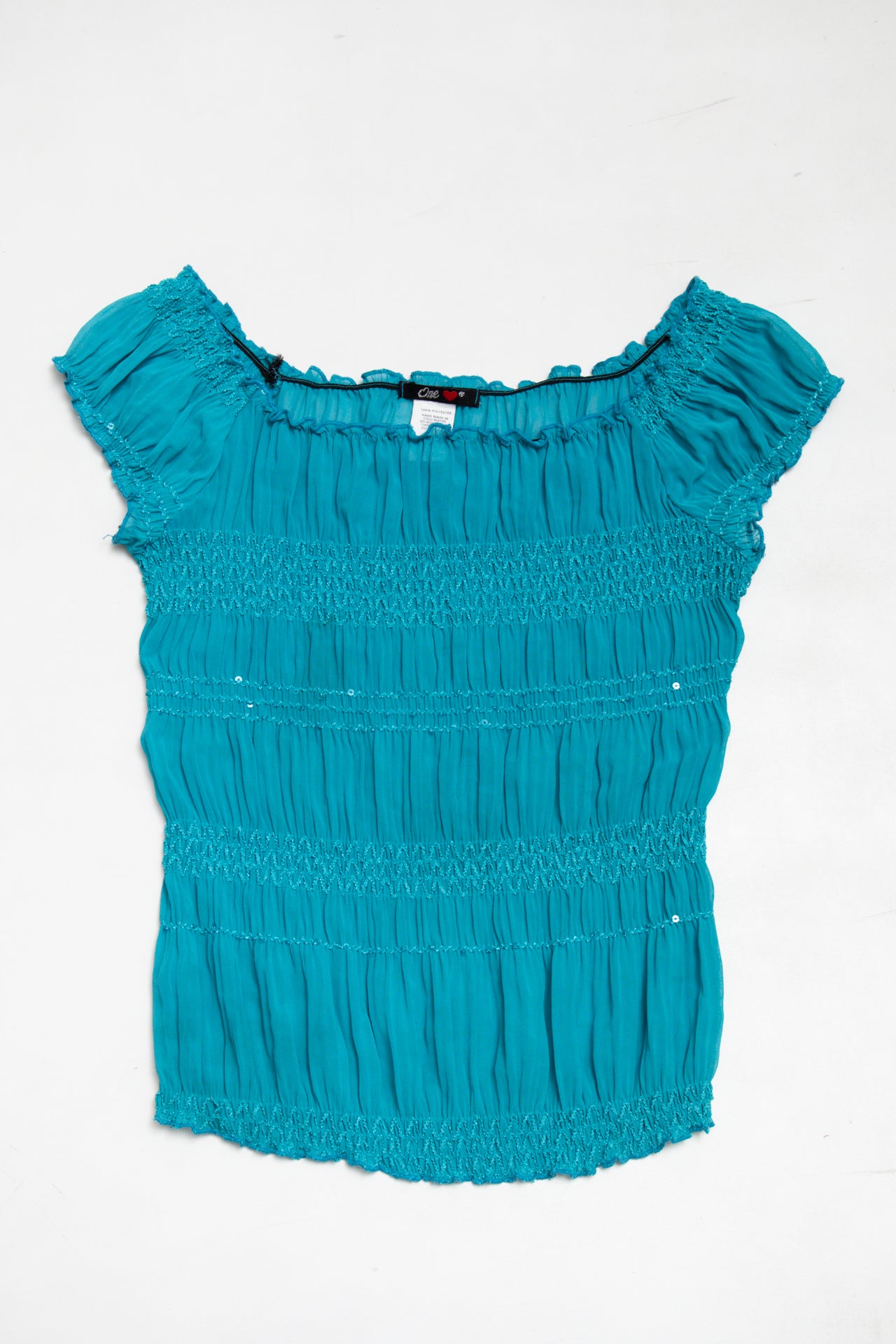 #191 Made in USA teal sequinned fitted top | c. 165 | size 10