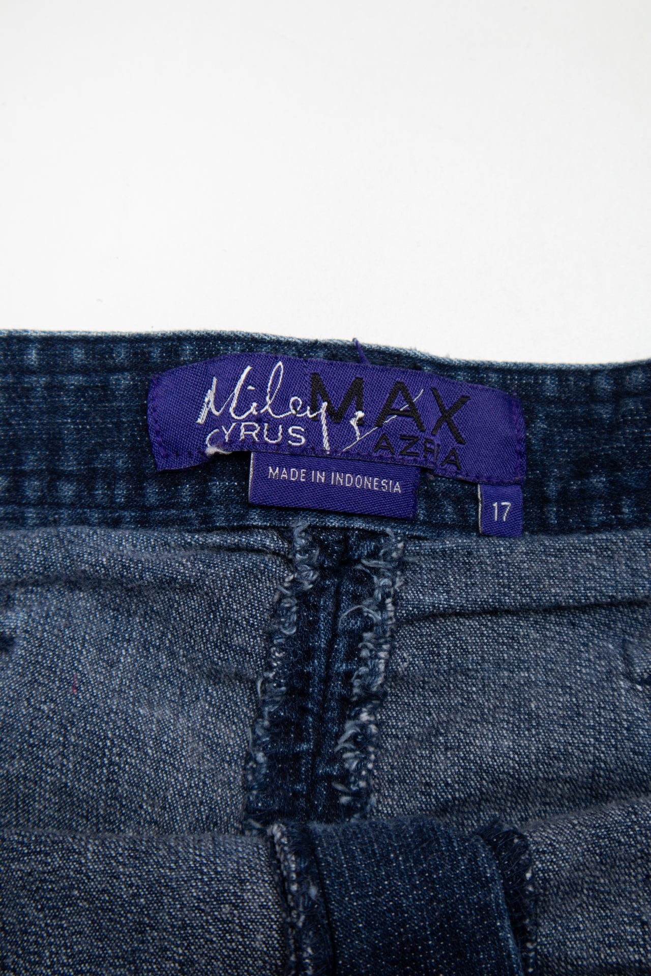 #80 Miley Cyrus ruched denim mini skirt | c.157 | Size AU 10